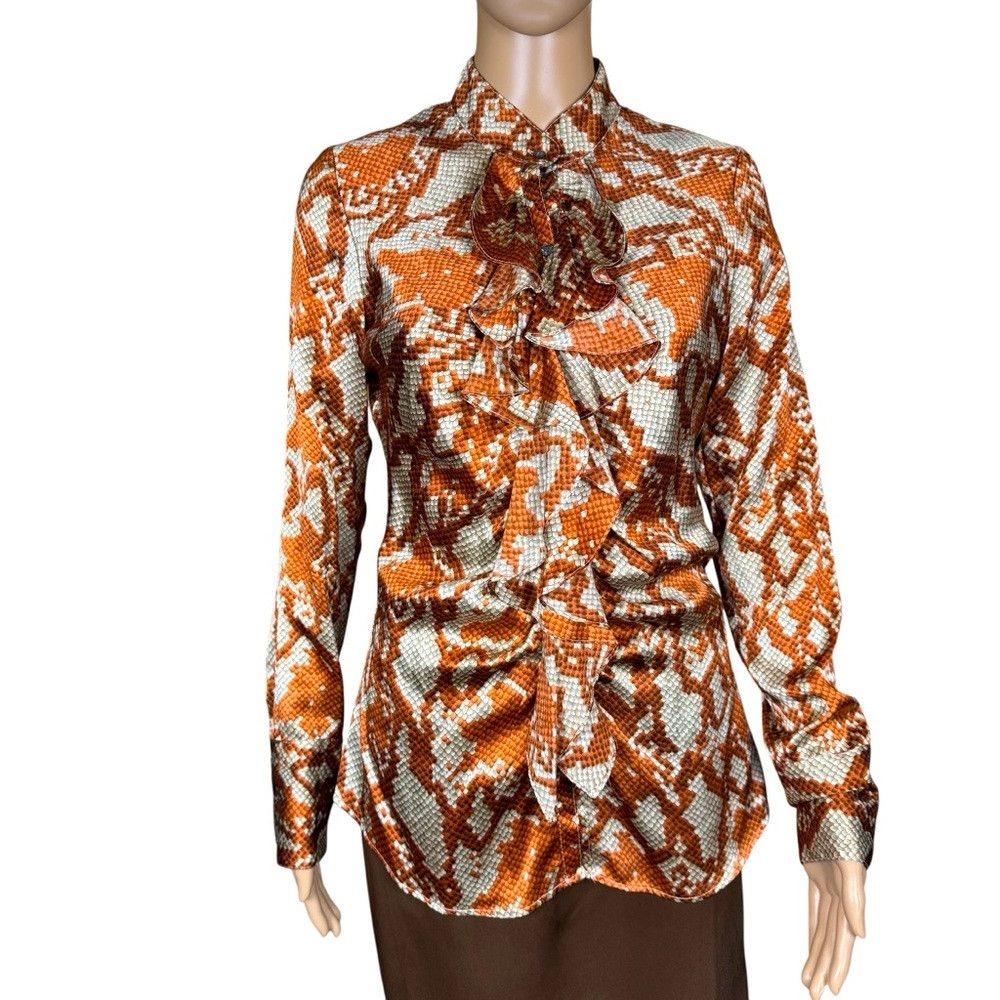 Other Gender Bias 100% Silk Snake Print Front Ruffle Blouse Size Size S / US 4 / IT 40 - 1 Thumbnail