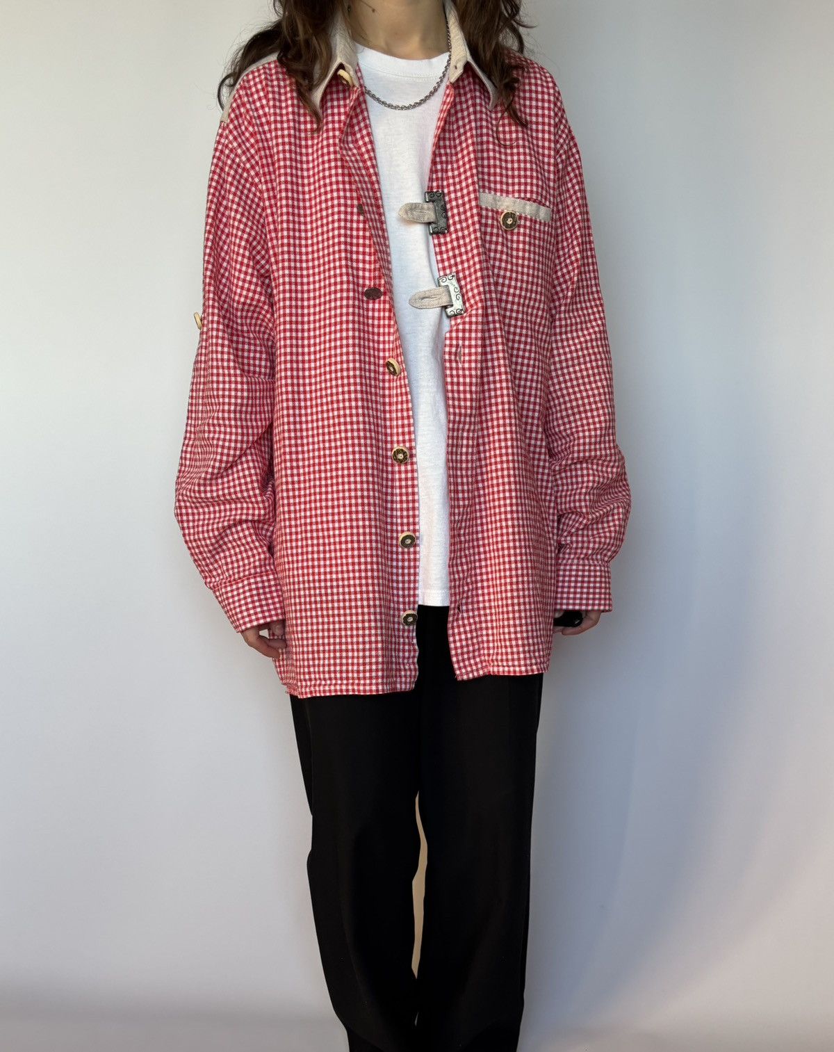 Folk × Vintage Trachten Alpen Shirt Dirndl Austrian Longsleeve Bavarian Size US XL / EU 56 / 4 - 1 Thumbnail