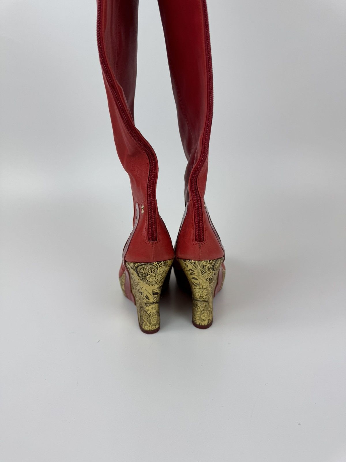 Chanel Chanel Paris Red Leather Over Knee Wadge Boots Avant Garde Size US 9 / IT 39 - 12 Thumbnail