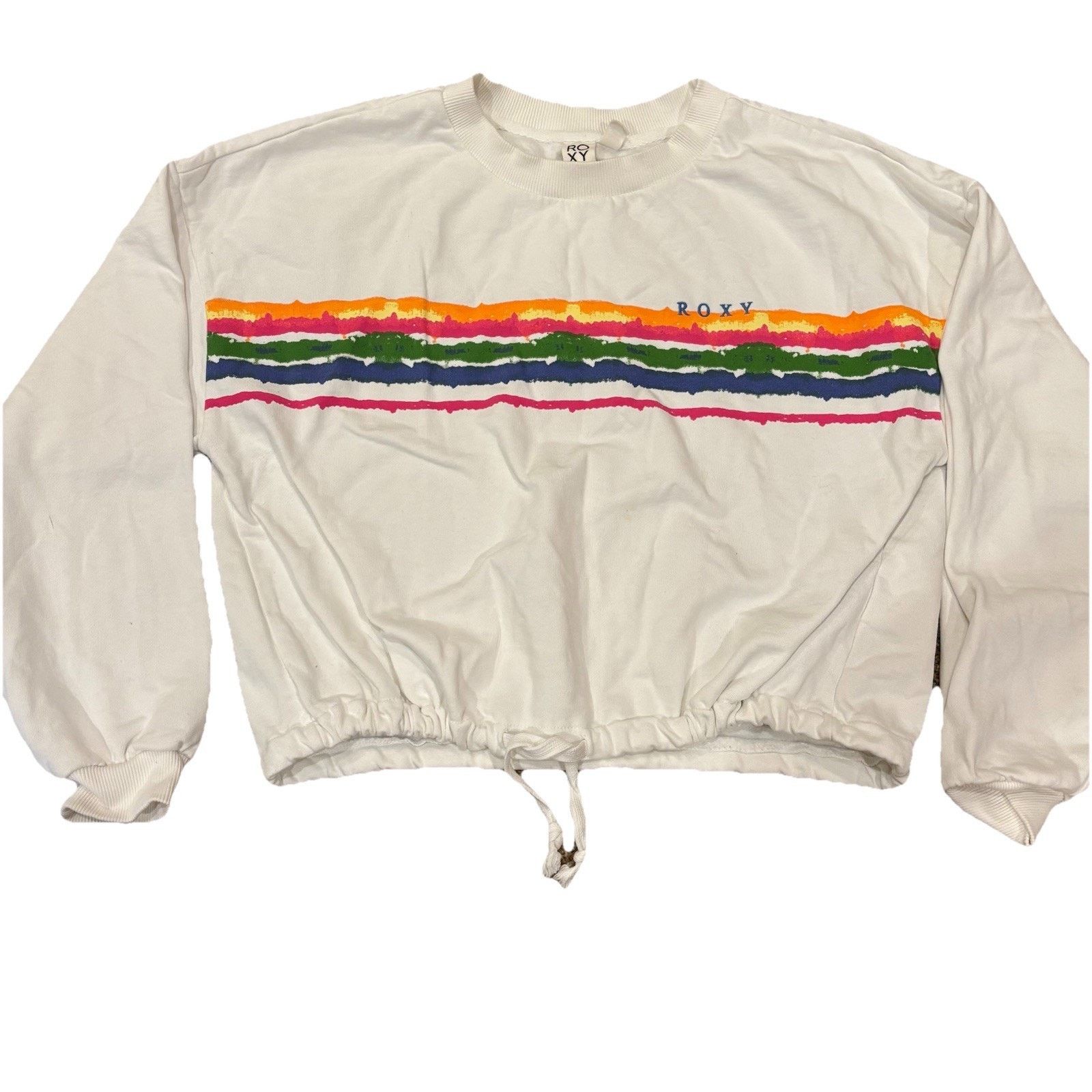 Other Roxy White Sweatshirt Abstract Rainbow Drawstring XL Crew Size XL / US 12-14 / IT 48-50 - 3 Thumbnail