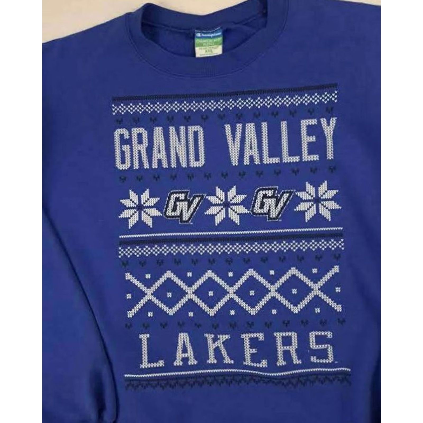 Champion VINTAGE Grand Valley Lakers Sweatshirt 2XL Champion Snowflake Sweatshirt Blue Mens Women Unisex Adults Cotton Eco Fleece Pullover 80s Theme Size US XXL / EU 58 / 5 - 3 Thumbnail