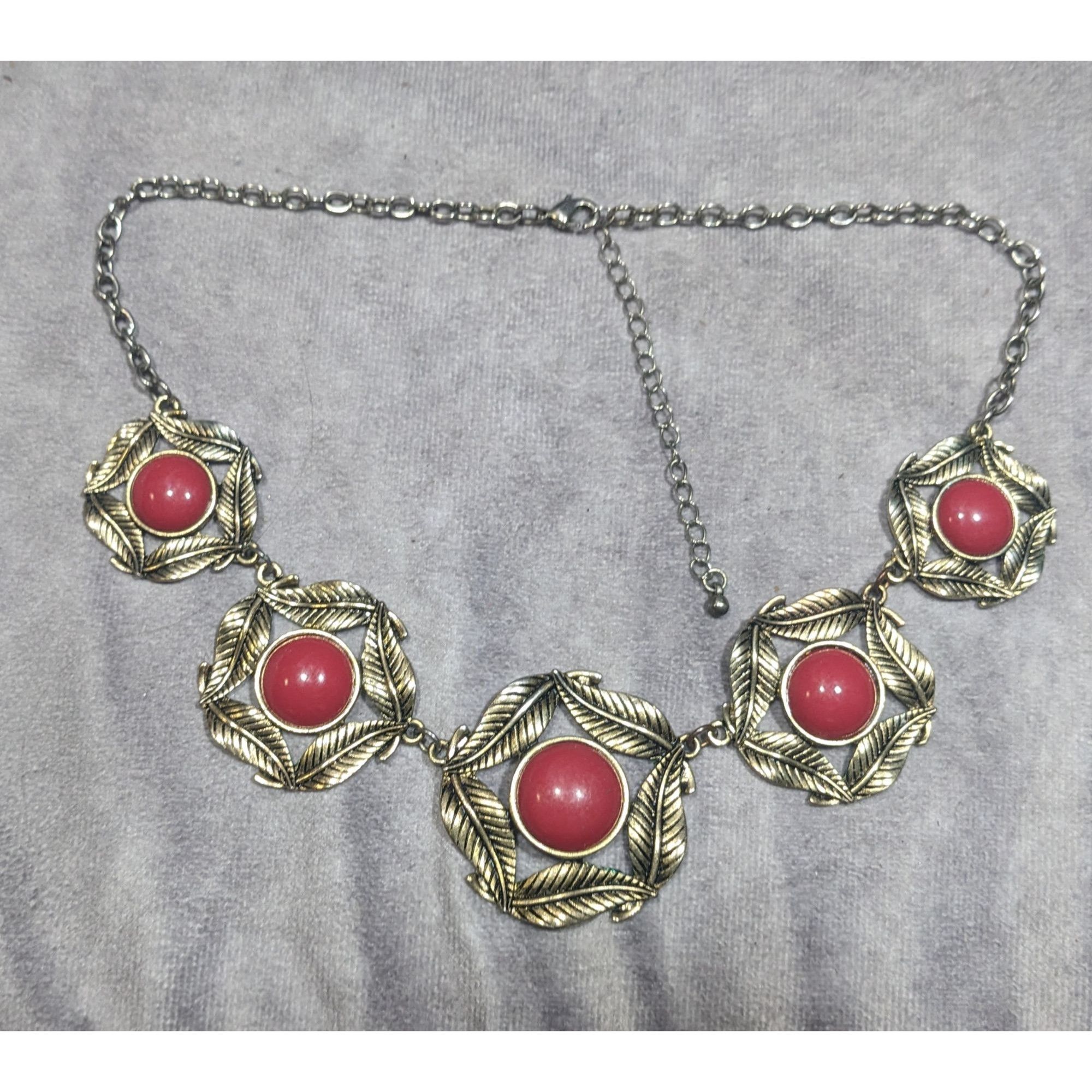 Other Floral Red And Gold Medallion Link Statement Necklace Size ONE SIZE - 5 Thumbnail