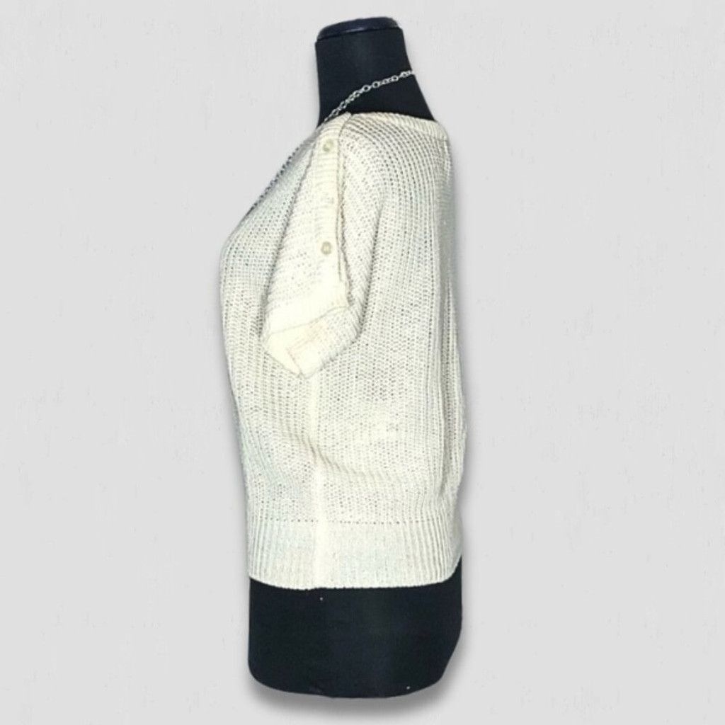Vintage Y2K Chaus Chunky Knit Blouse Short Sleeves Cotton Cream sz S Size XS / US 0-2 / IT 36-38 - 4 Thumbnail