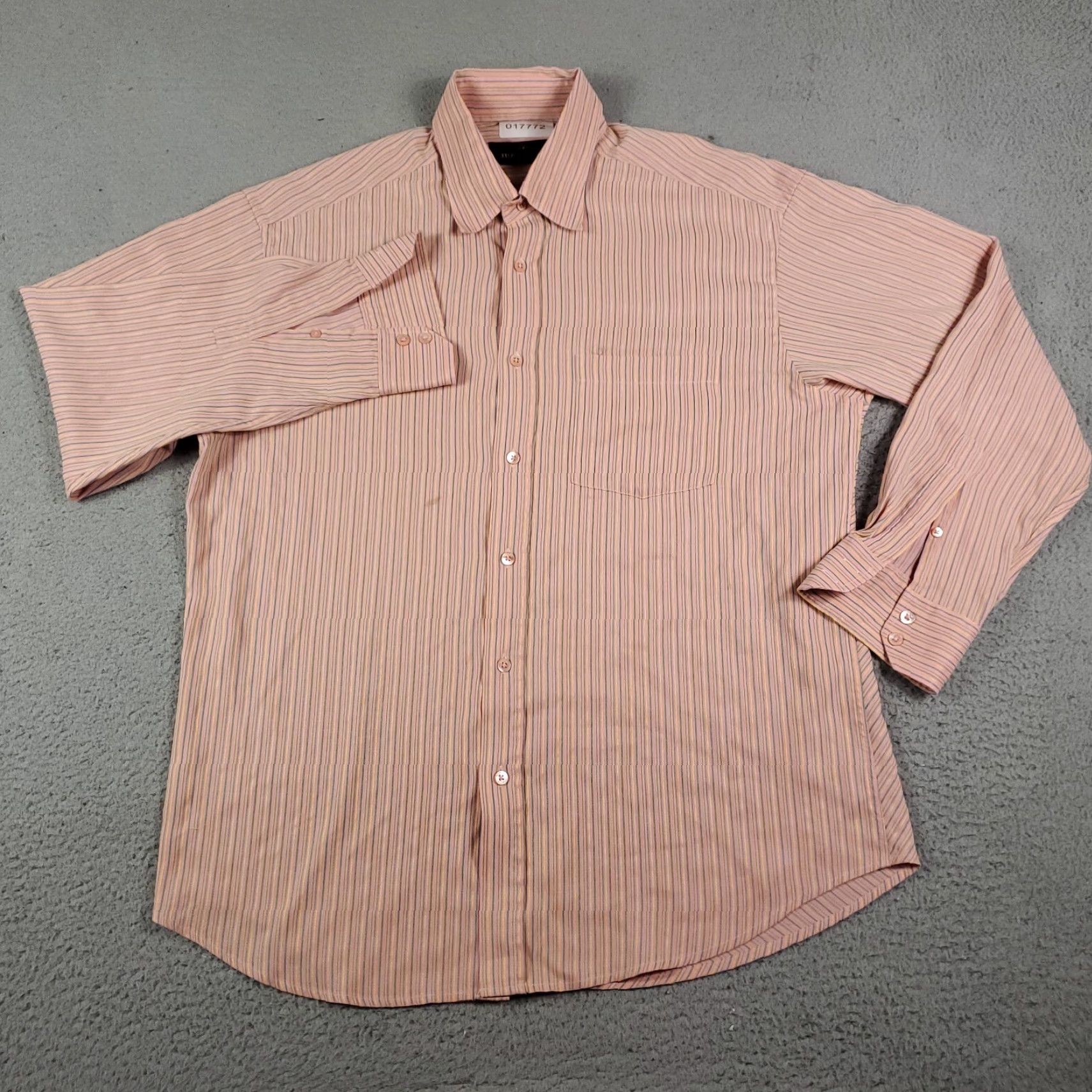 BUGATCHI BUGATCHI UOMO Shirt Mens Large Peach Striped Button-Up Long Sleeve Cotton Classic / Preppy Colorful Business Casual Formal Workwear Mens L Peach/Coral Size US L / EU 52-54 / 3 - 2 Thumbnail