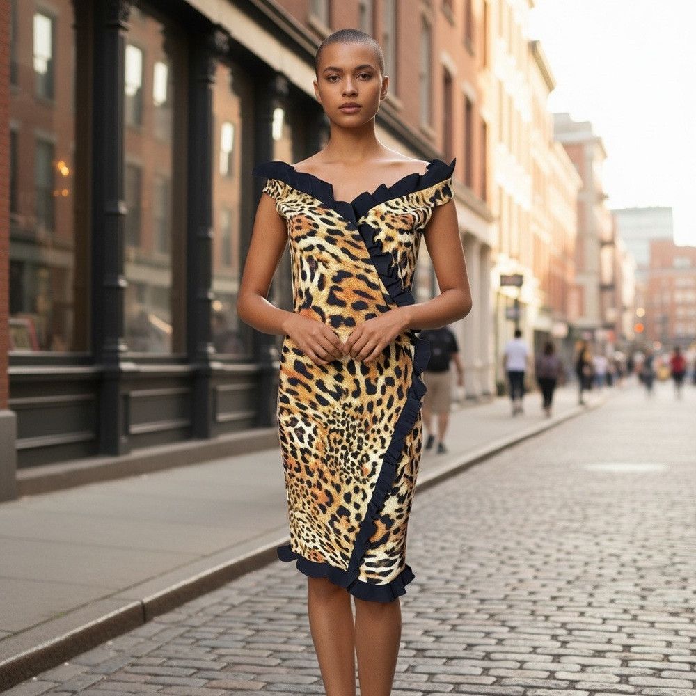 Other Greta Constantine Animal Print Ruffle Detail Off Shoulder D Size M / US 6-8 / IT 42-44 - 2 Thumbnail