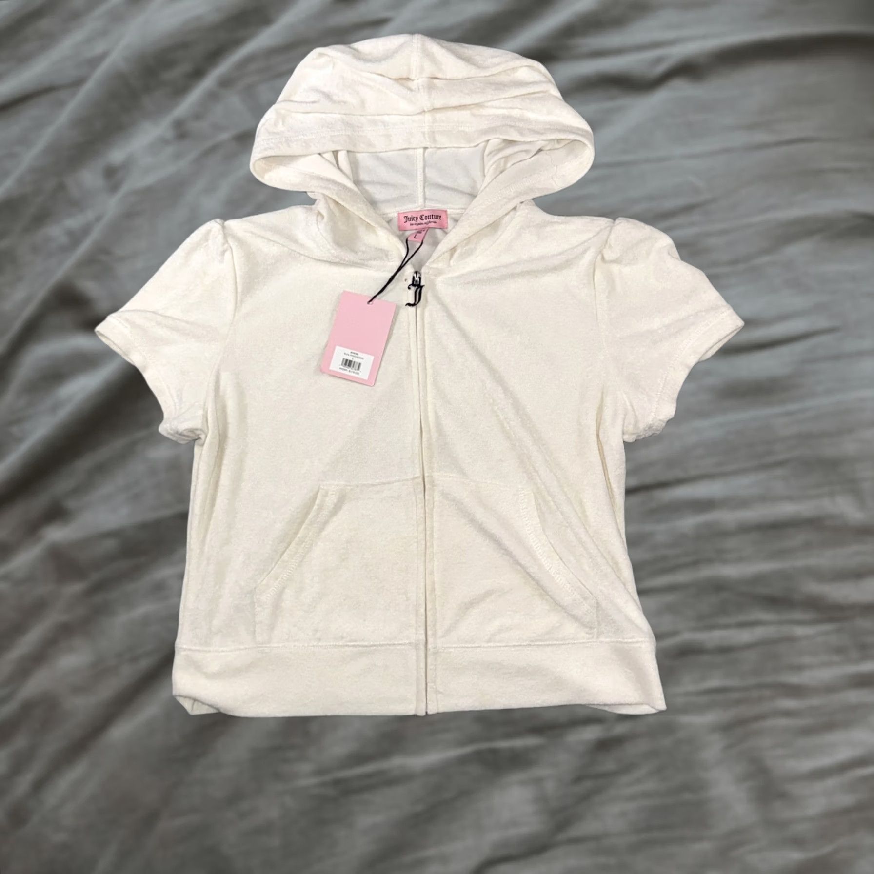 Juicy Couture Juicy Couture Hoodie Womens L White Short Sleeve Velour Zip Rhinestone Juicy Size L / US 10 / IT 46 - 1 Thumbnail