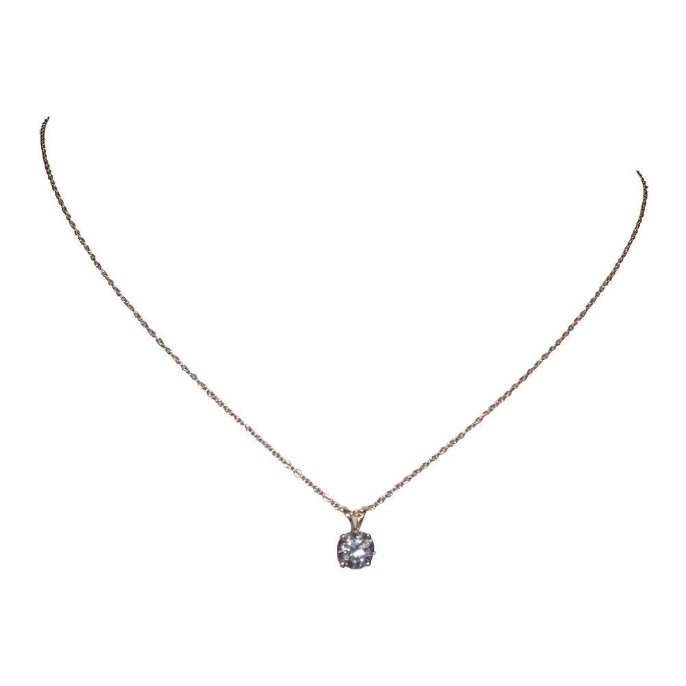 Designer 14 kt Yellow Gold Solitaire Simulated Diamond Necklace Size ONE SIZE - 2 Thumbnail