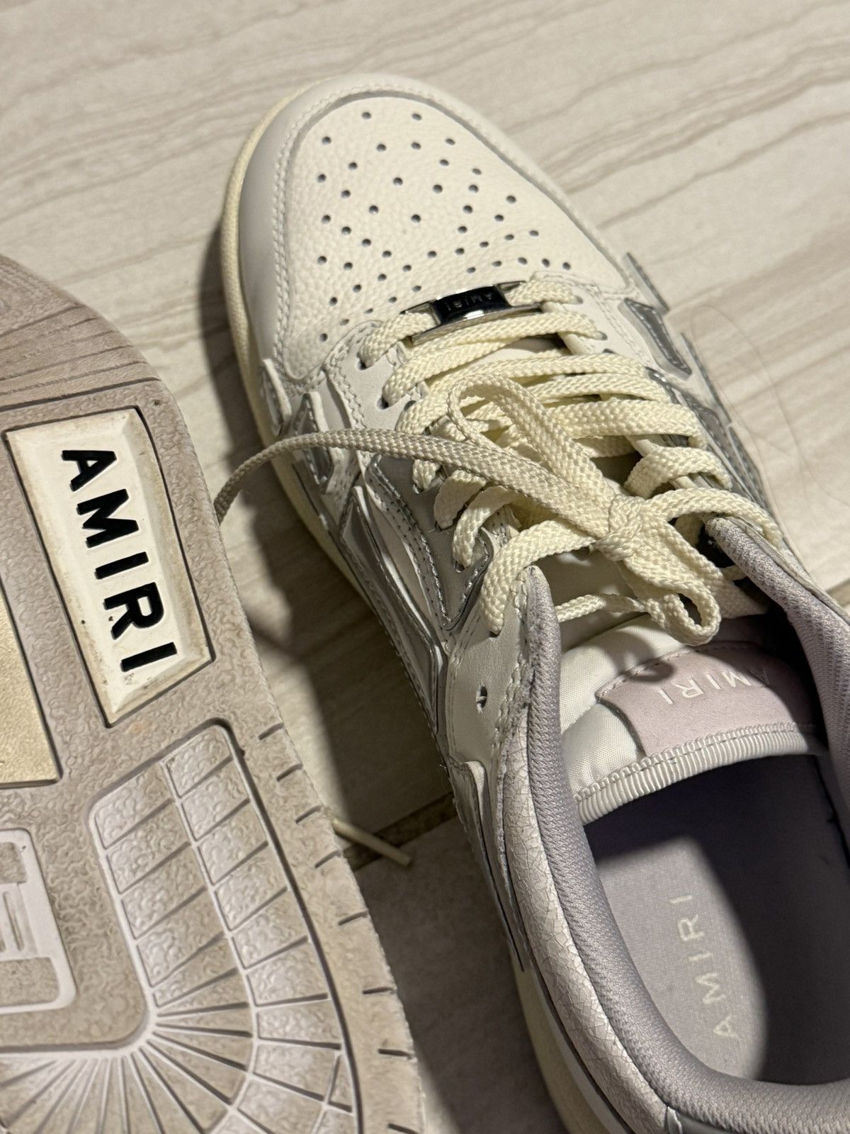 Amiri Amiri White & Silver Metallic Skel Top Sneakers Size US 7 / EU 40 - 9 Thumbnail
