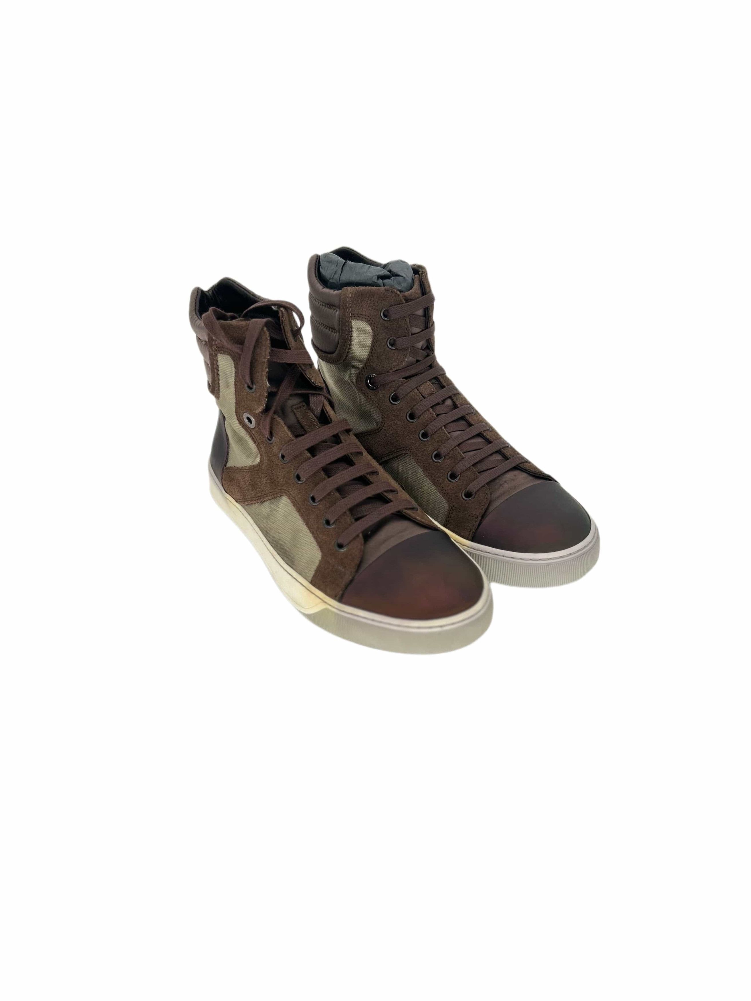 Lanvin Lanvin Brown Mix Fabric Hi Top Sneaker Size US 6 / EU 39 - 1 Thumbnail
