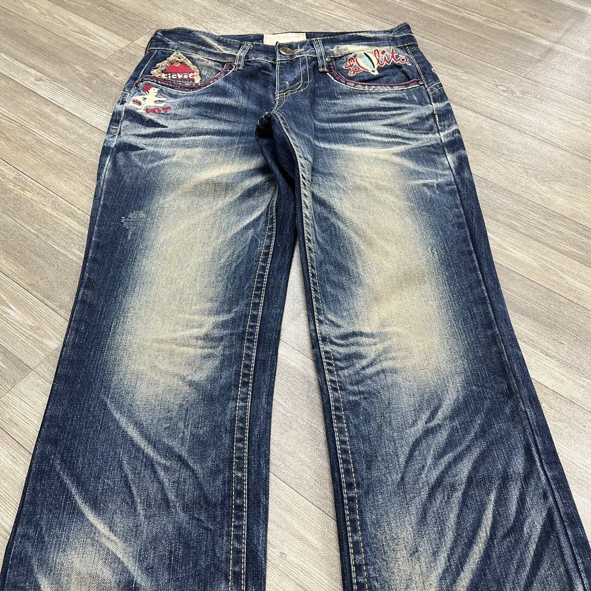 If Six Was Nine × Japanese Brand × Le Grande Bleu (L.G.B.) Vtg Lolita Embroidered Flare Jeans Faded Exotic Denim Y2K Size US 31 - 2 Thumbnail