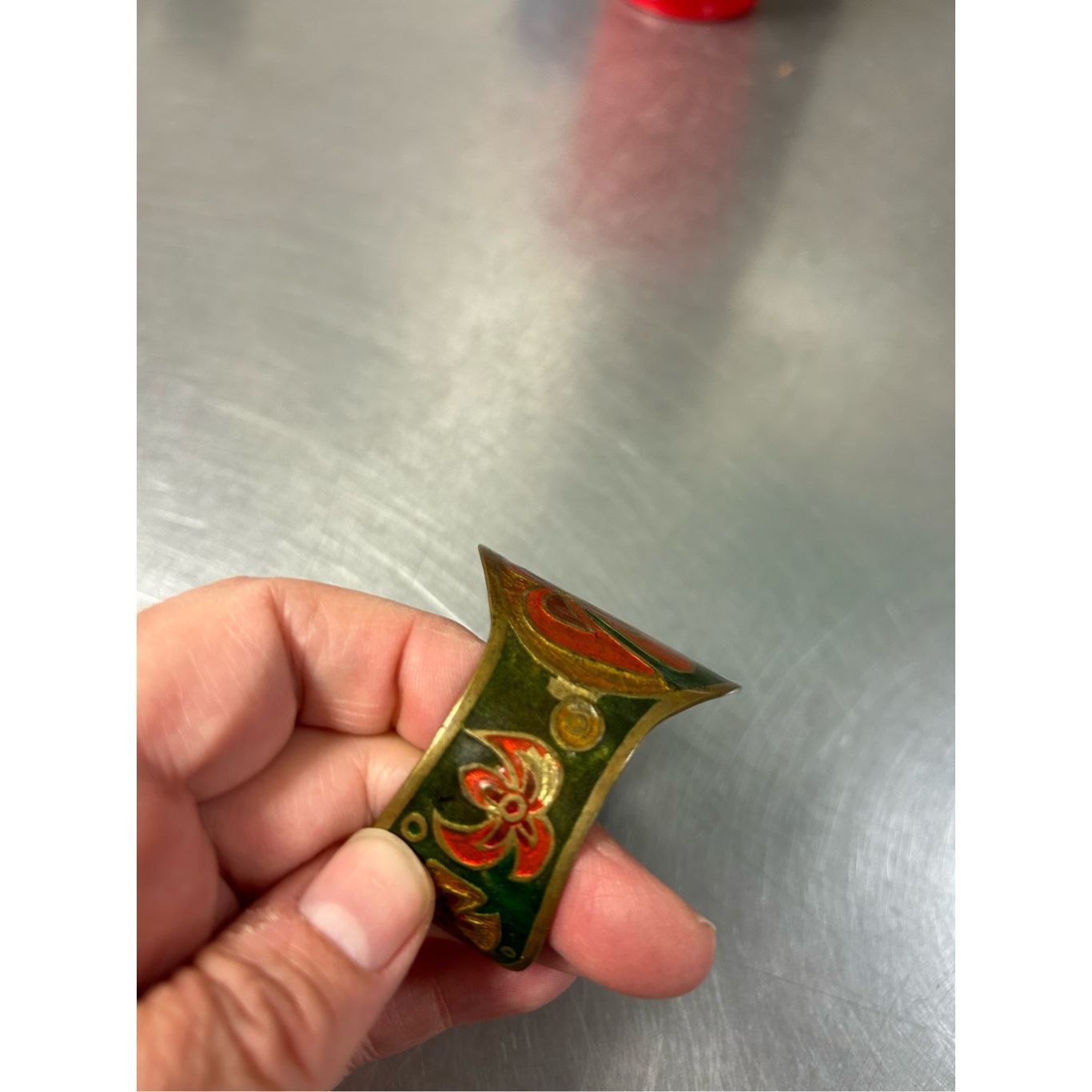 Other Vintage Brass Enamel Painted Wide Cuff Bracelet. Size ONE SIZE - 8 Thumbnail