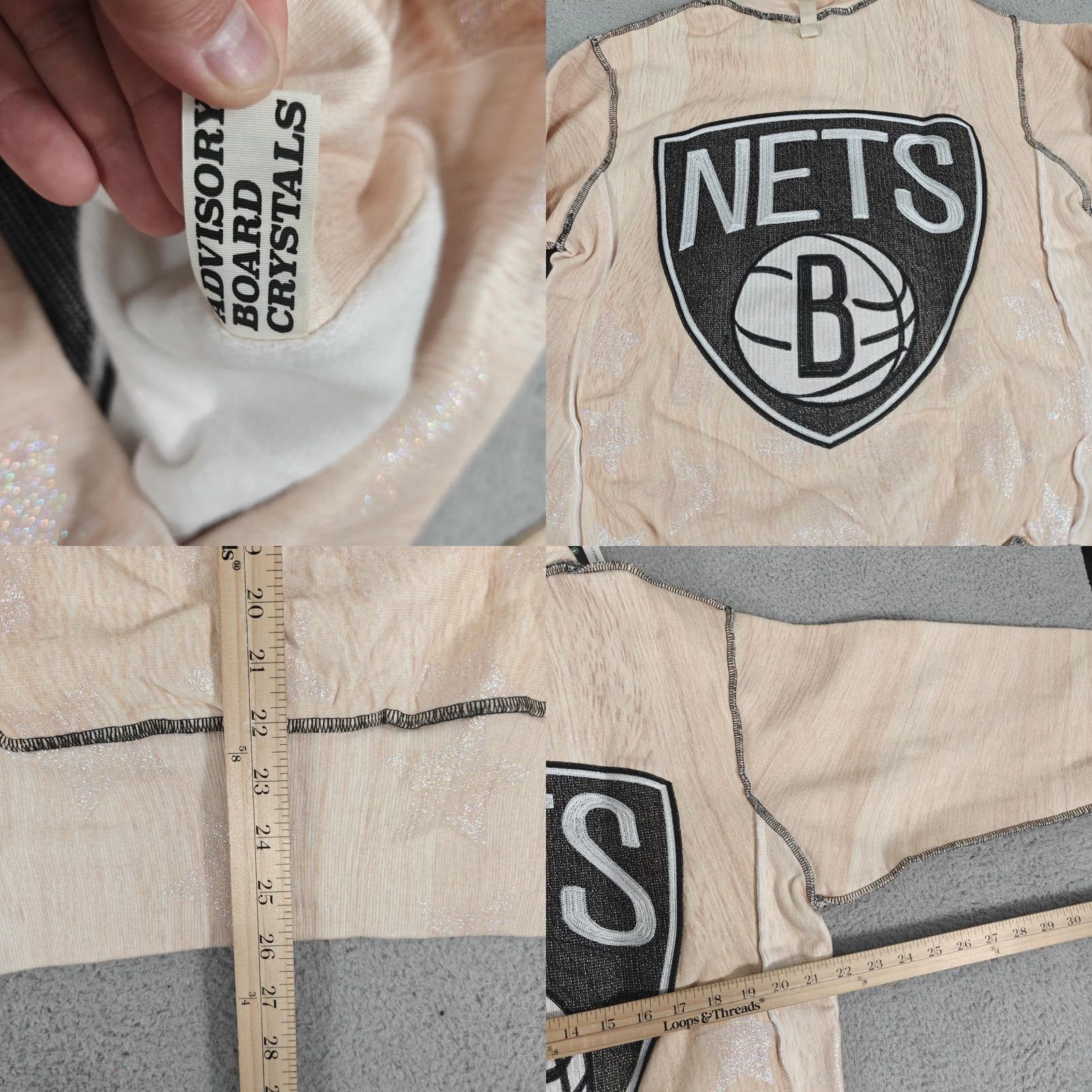 NBA VINTAGE Advisory Board Crystals Hoodie Mens Small NBA Brooklyn Nets Pullover Star Logo Graphic Print Pockets Size US S / EU 44-46 / 1 - 9 Thumbnail