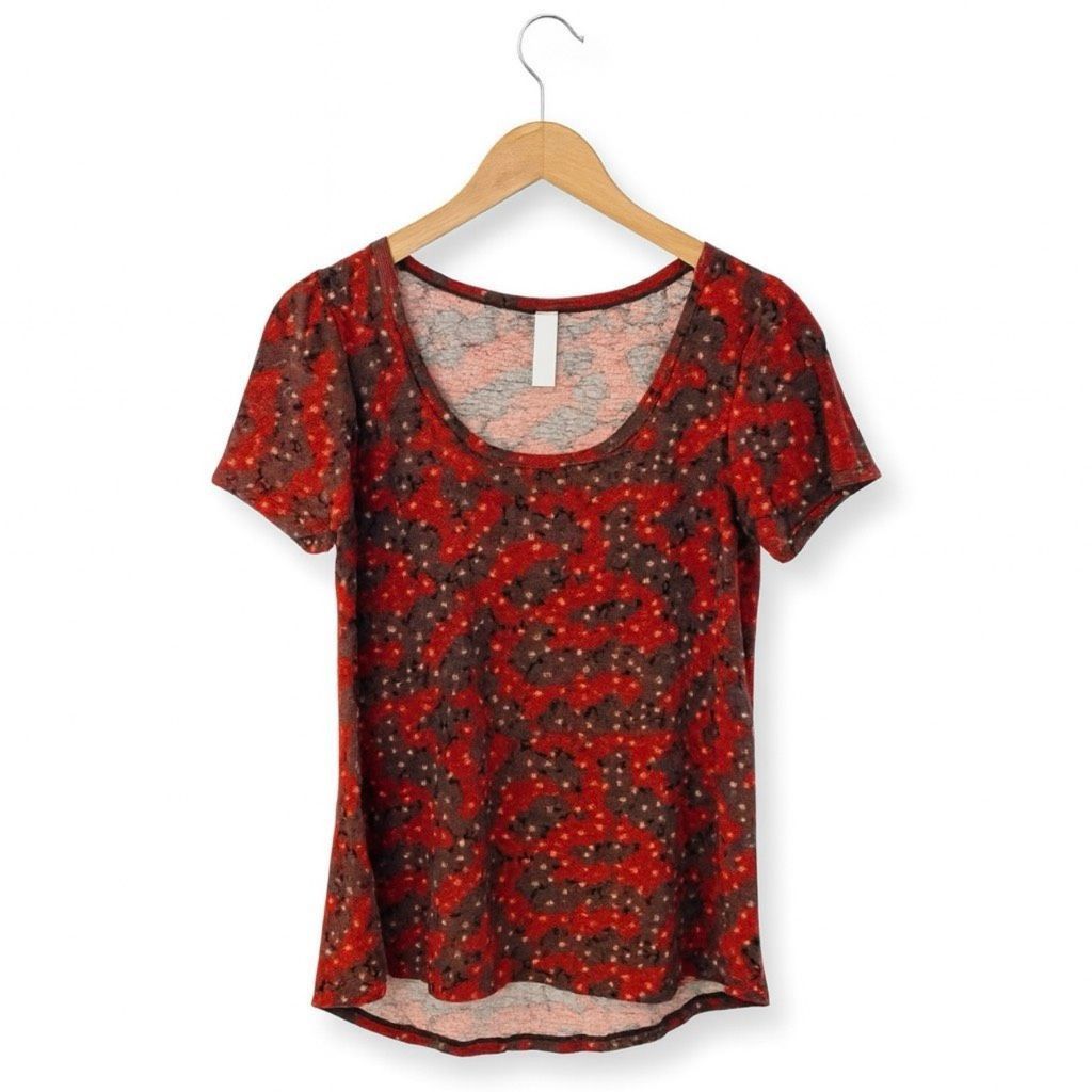 Other LuLaRoe Red Green Floral Print Scoop Neck Short Sleeve Top W Size XS / US 0-2 / IT 36-38 - 2 Thumbnail