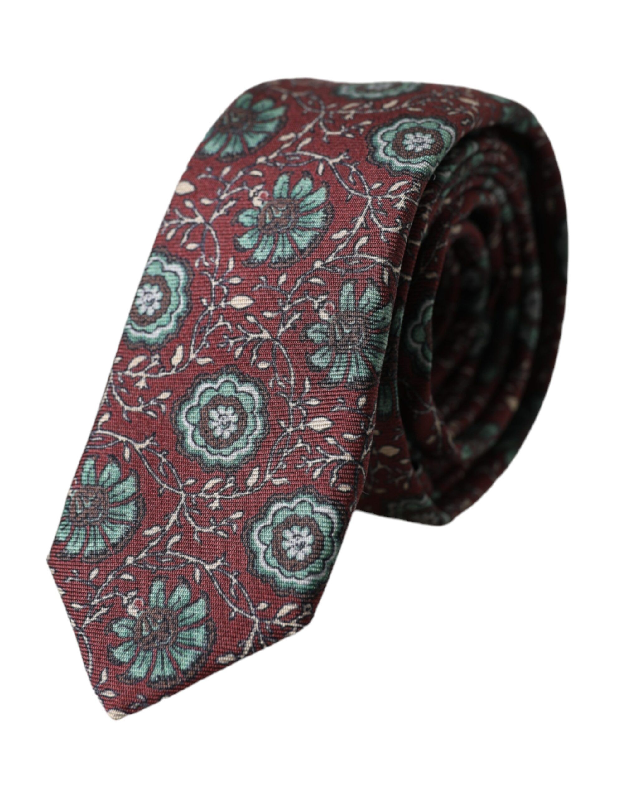 Dolce & Gabbana Maroon Floral 100% Silk Adjustable Men Men's Tie Size ONE SIZE - 1 Thumbnail