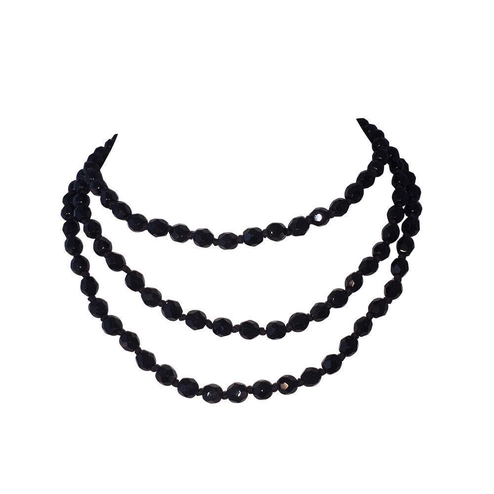 Designer French Jet Faceted Glass Bead Flapper Necklace Size ONE SIZE - 1 Thumbnail
