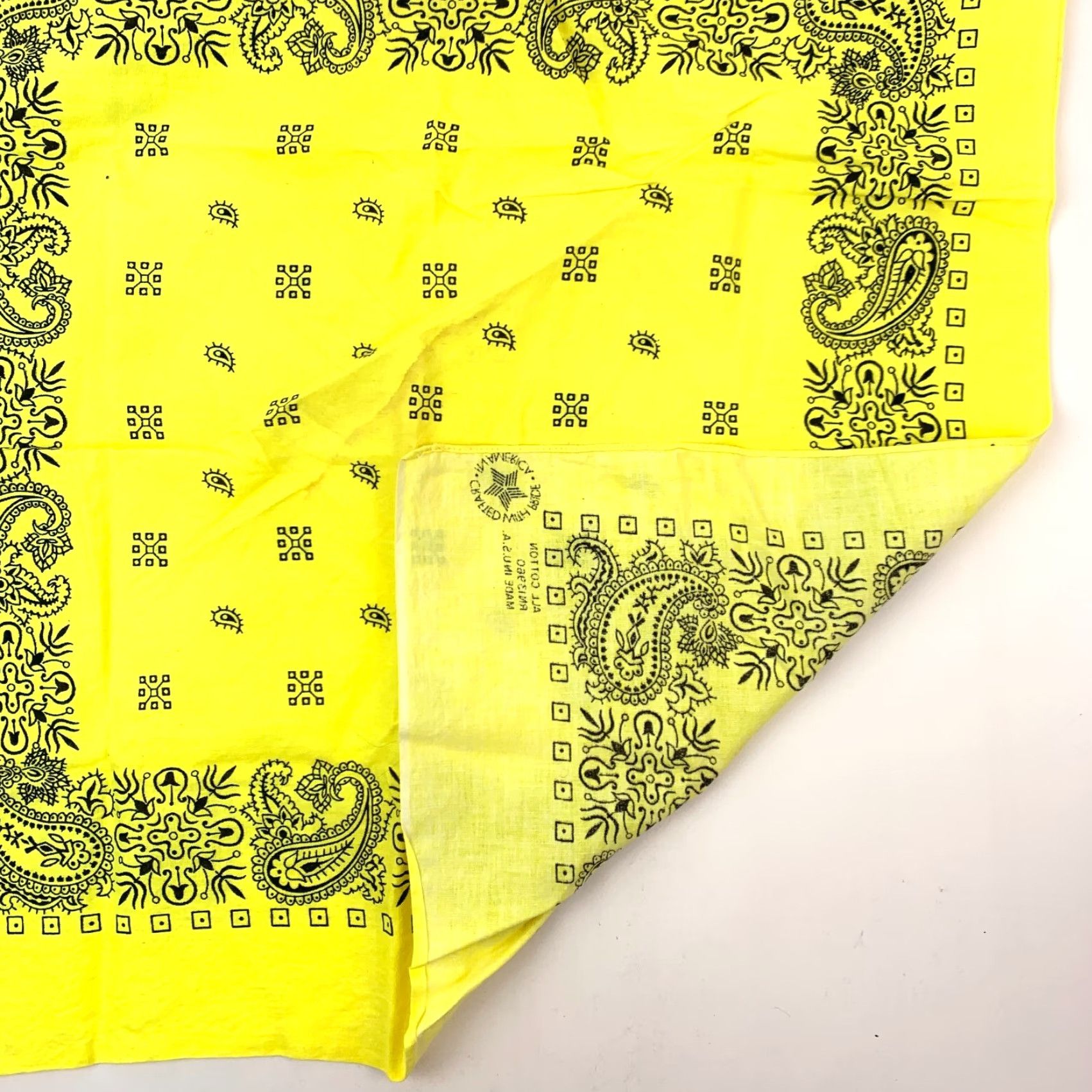 Vintage VINTAGE Bandana 20.5"x20.5" Yellow Paisley Western 100% Cotton USA Unbranded Adults Unisex Shirt Hat Other Size ONE SIZE - 4 Thumbnail