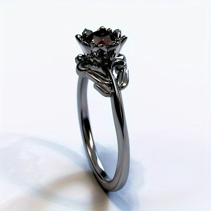 Japanese Brand Black Flower Rounds Ring Size ONE SIZE - 3 Thumbnail