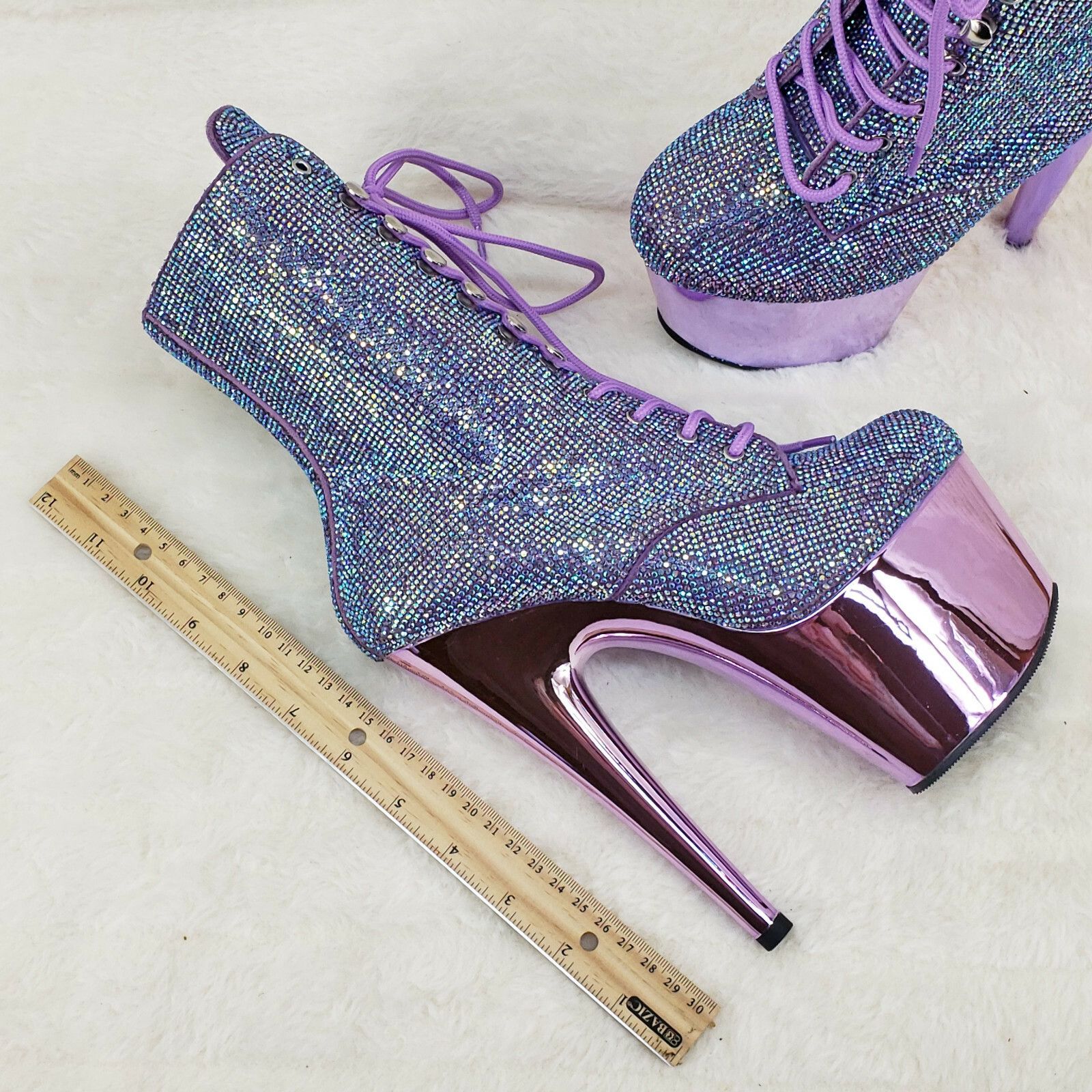 Other Adore 1020CHRS Bejeweled Purple Rhinestone 7" High Heel Plat Size US 8 / IT 38 - 3 Thumbnail