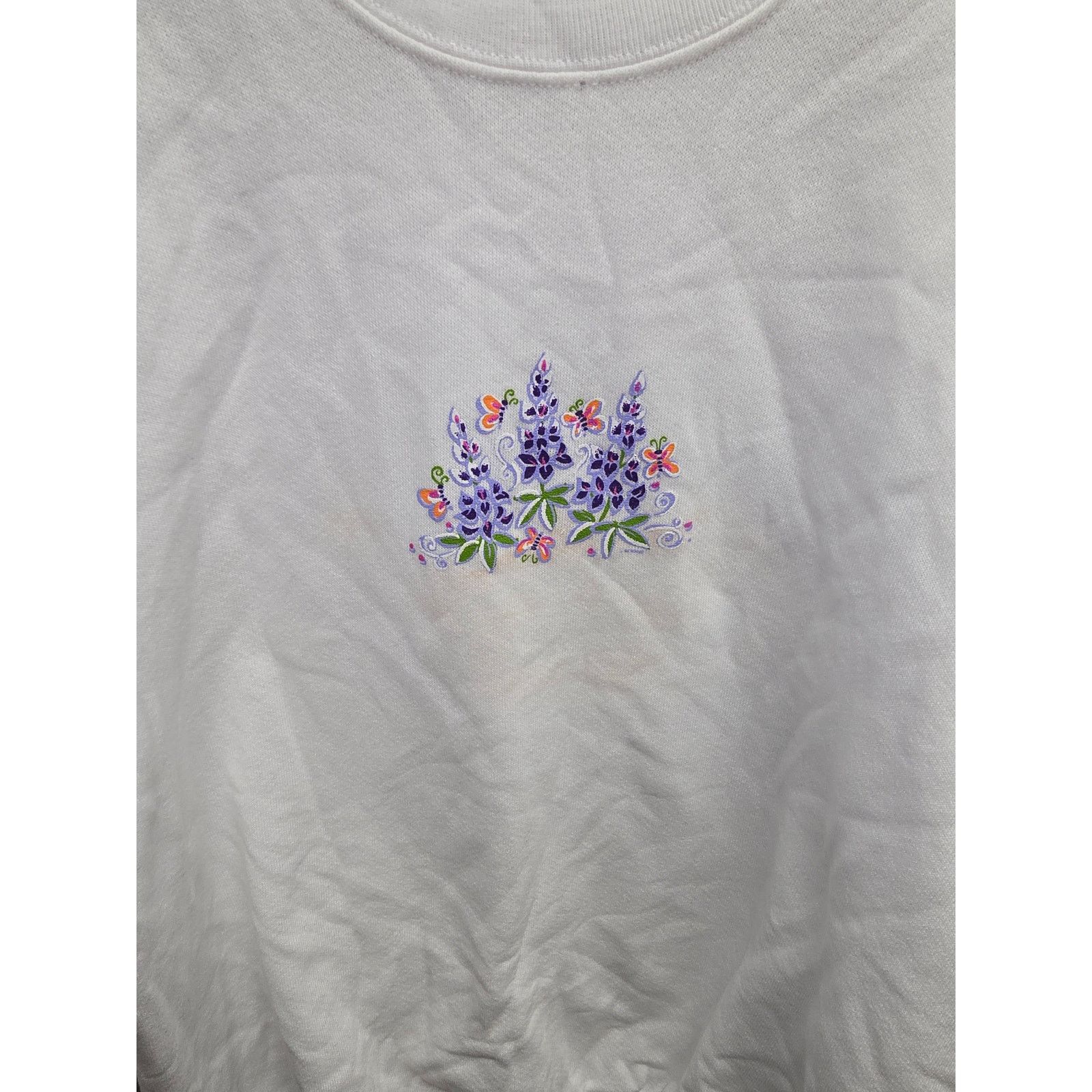 Jerzees × Vintage Vintage White Crewneck Flower Graphic 90s Sweatshirt NWT M Size M / US 6-8 / IT 42-44 - 2 Thumbnail