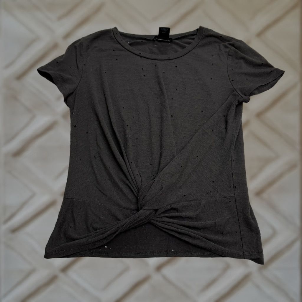 AQUA Aqua Blouse Womens Small Black Short Sleeve Round Neck Twisted Size S / US 4 / IT 40 - 1 Thumbnail