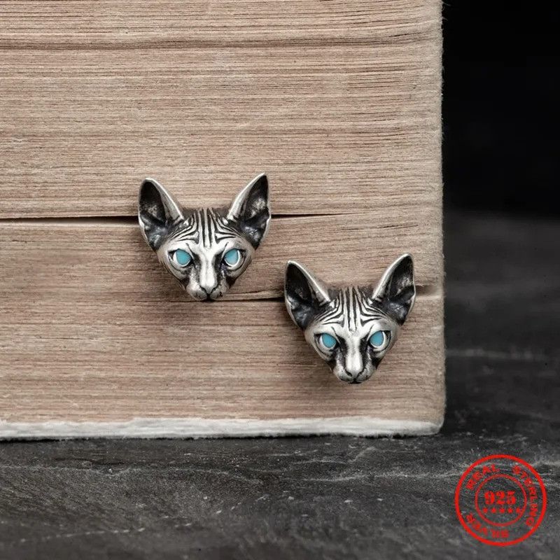 Jewelry Sphynx Cat Stud Earrings 925 Sterling Ear Studs Charm Size ONE SIZE - 2 Thumbnail