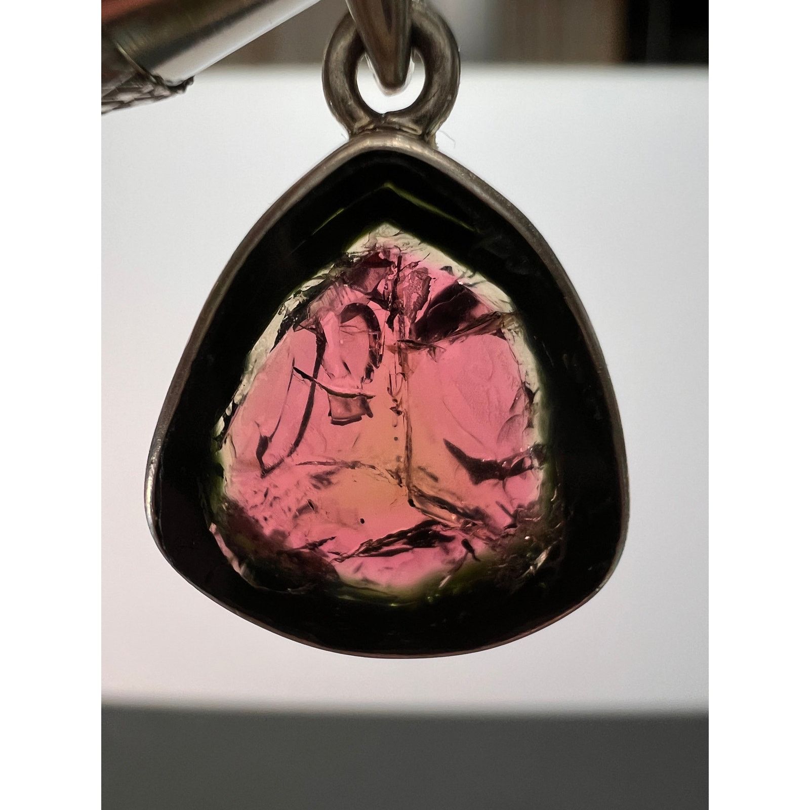 NEW Watermelon tourmaline slice 925 pendant 3.90 grams
