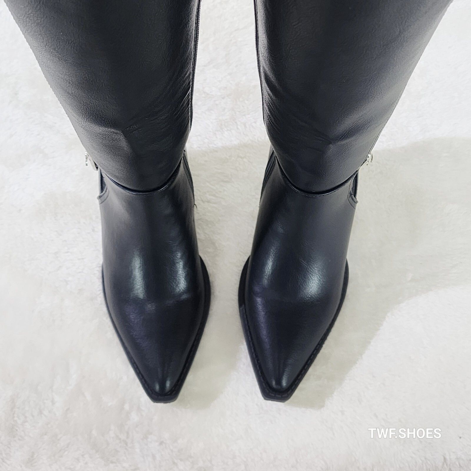 Other Flexi Jet Black Faux Leather Elastic Panel Cowgirl Country W Size US 10 / IT 40 - 2 Thumbnail