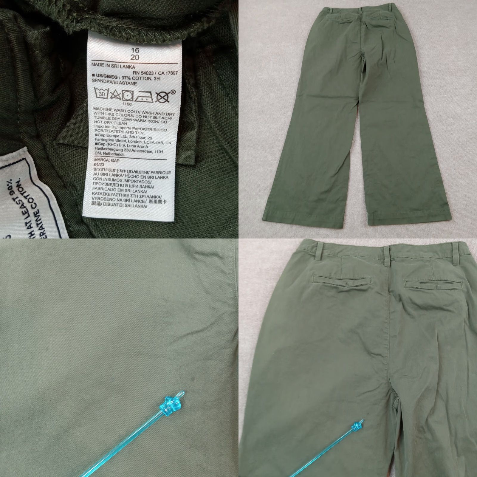 Gap Gap Wide Leg Stretch Pants Womens Green Size 16 Casual Cotton Bootcut Size 38" / US 16 / IT 52 - 8 Thumbnail