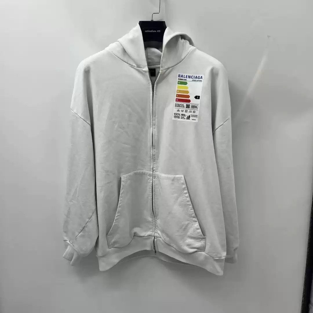 Balenciaga Balenciaga White Printed Logo Zipper Hoodie Size US L / EU 52-54 / 3 - 1 Thumbnail