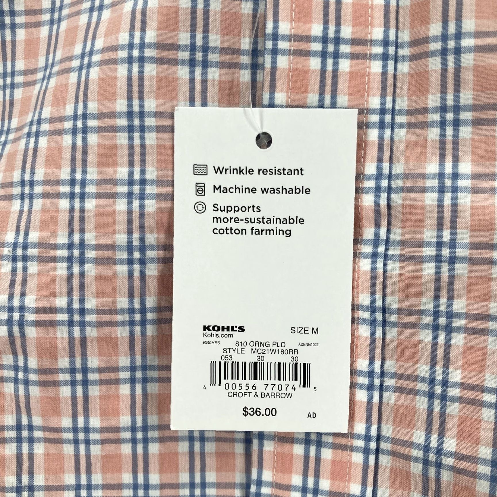 Croft & Barrow Croft & Barrow Shirt Mens Medium Orange Plaid Easy Care Short Sleeve Button Down Size US M / EU 48-50 / 2 - 6 Thumbnail