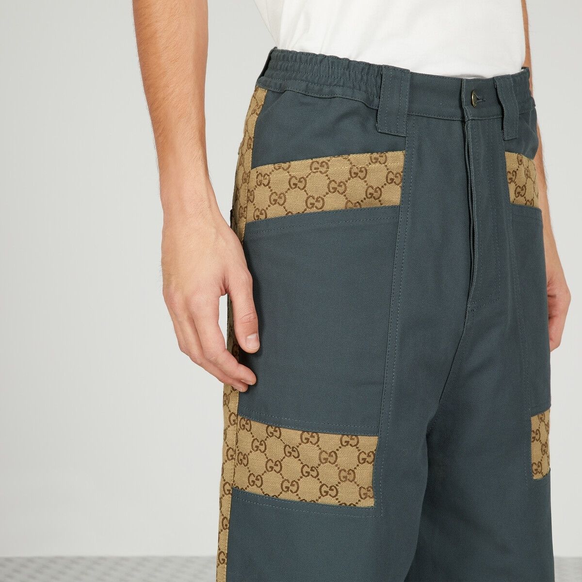 Gucci o1s1wg110125 Cotton Canvas Pant With GG Inserts Grey/Beige Size US 30 / EU 46 - 4 Thumbnail