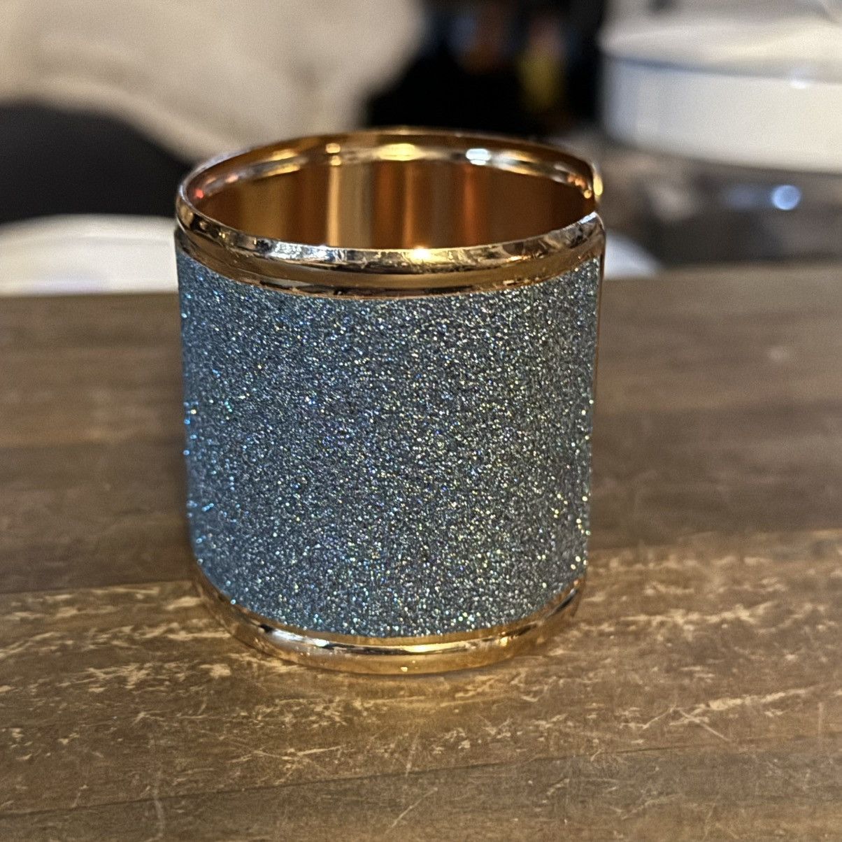 Other Gold tone blue glitter wide cuff bangle bracelet Size ONE SIZE - 5 Thumbnail