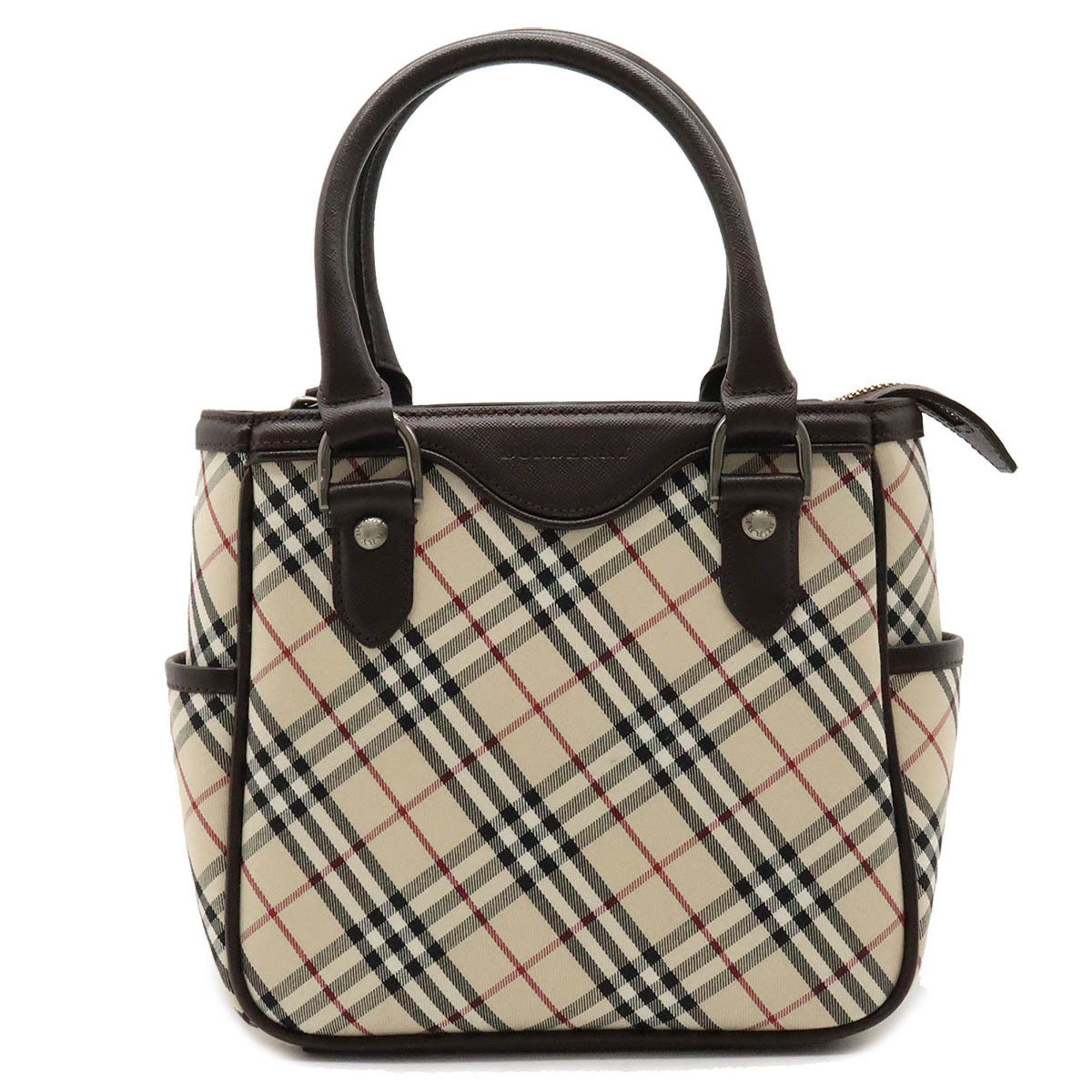 image of Burberry Nova Check Plaid Handbag Tote Bag Canvas Leather Beige Dark Brown, Women's