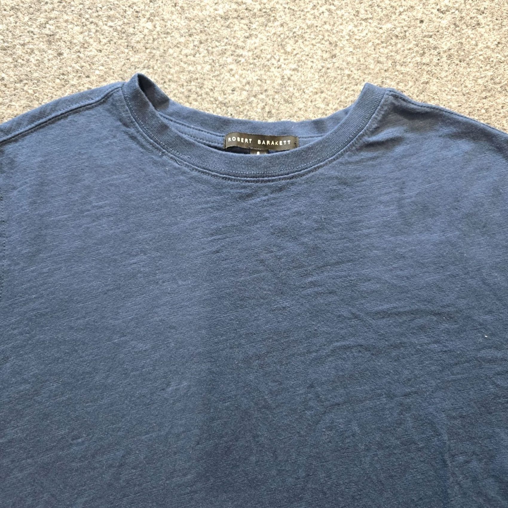 Vintage Robert Barakeet Shirt Mens Size S Navy Blue Short Sleeve Slub Knit Casual T-Shirt Regular Fit Crew Neck Lightweight Men’s Shirt Size US S / EU 44-46 / 1 - 2 Thumbnail