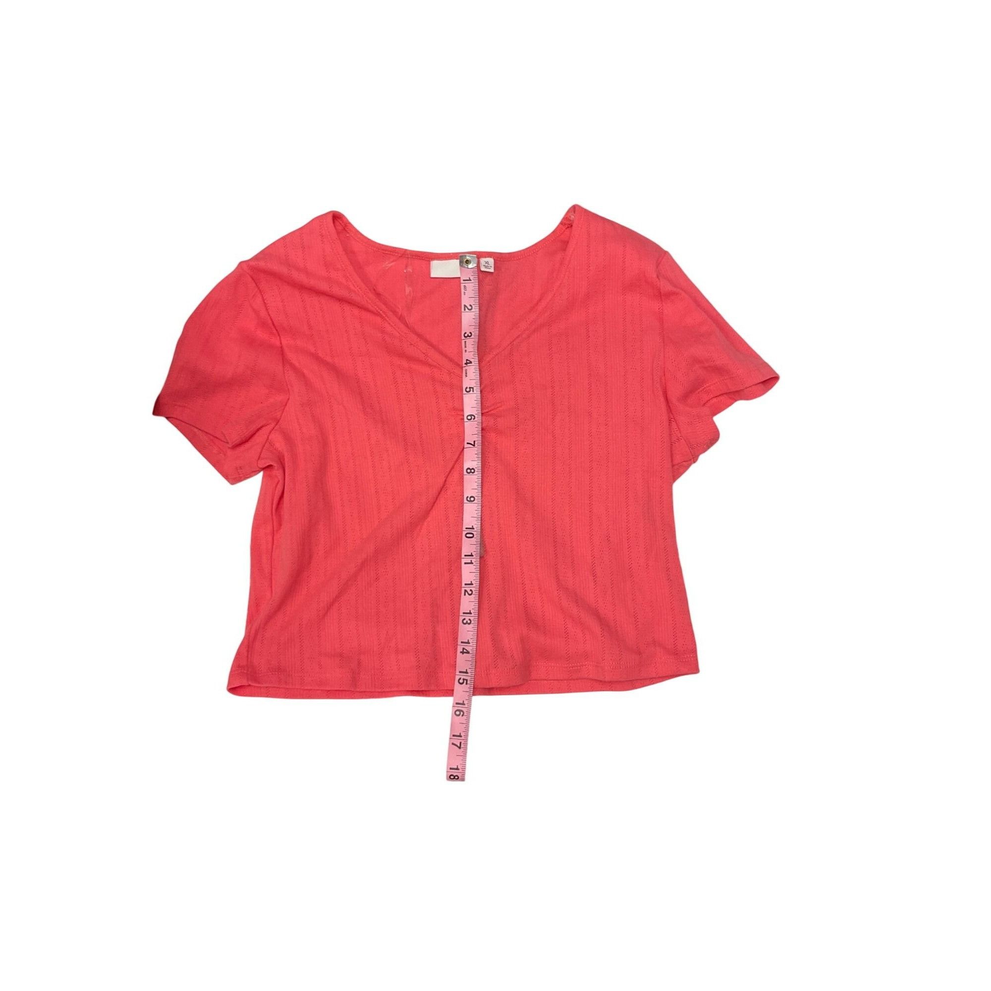 Other So Juniors Coral Ribbed V-Neck Cropped Top Short Sleeve Size XL / US 12-14 / IT 48-50 - 4 Thumbnail