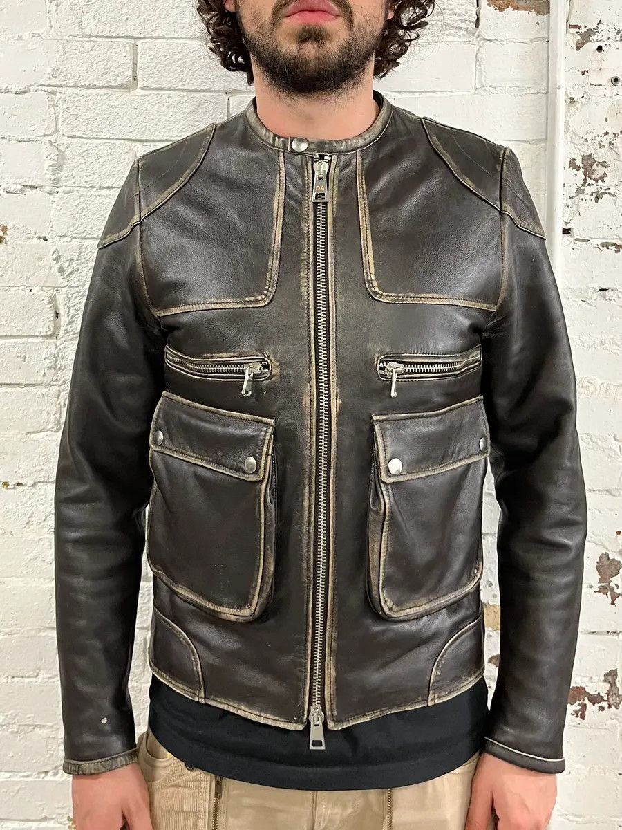 Daniele Alessandrini 2000s Daniele Alessandrini Aged Brown Leather Jacket Size US M / EU 48-50 / 2 - 2 Thumbnail
