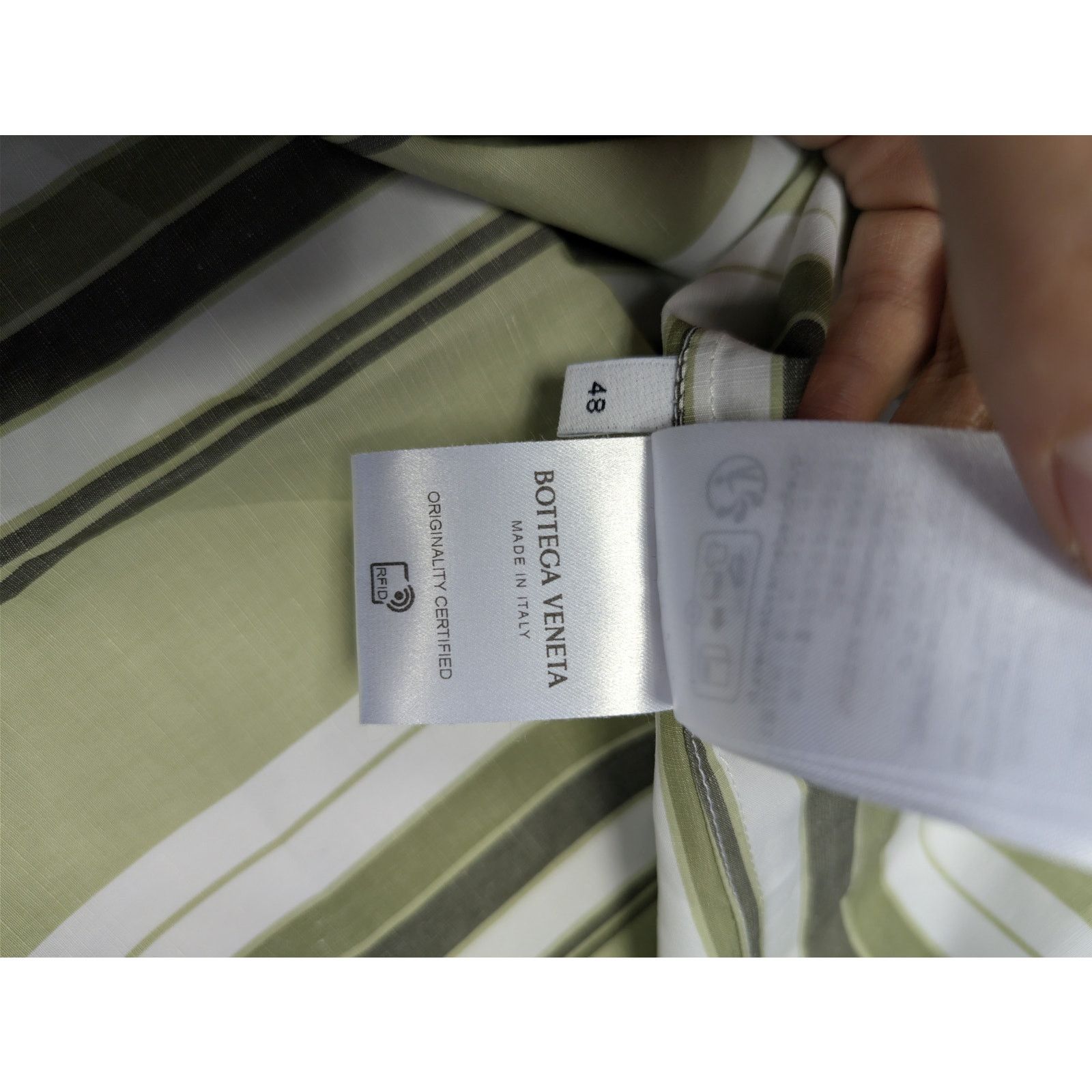 Bottega Veneta o1rshd1 Chunky Cotton Stripe Shirt Green/Olive Multi-Stripe Size US M / EU 48-50 / 2 - 21 Thumbnail