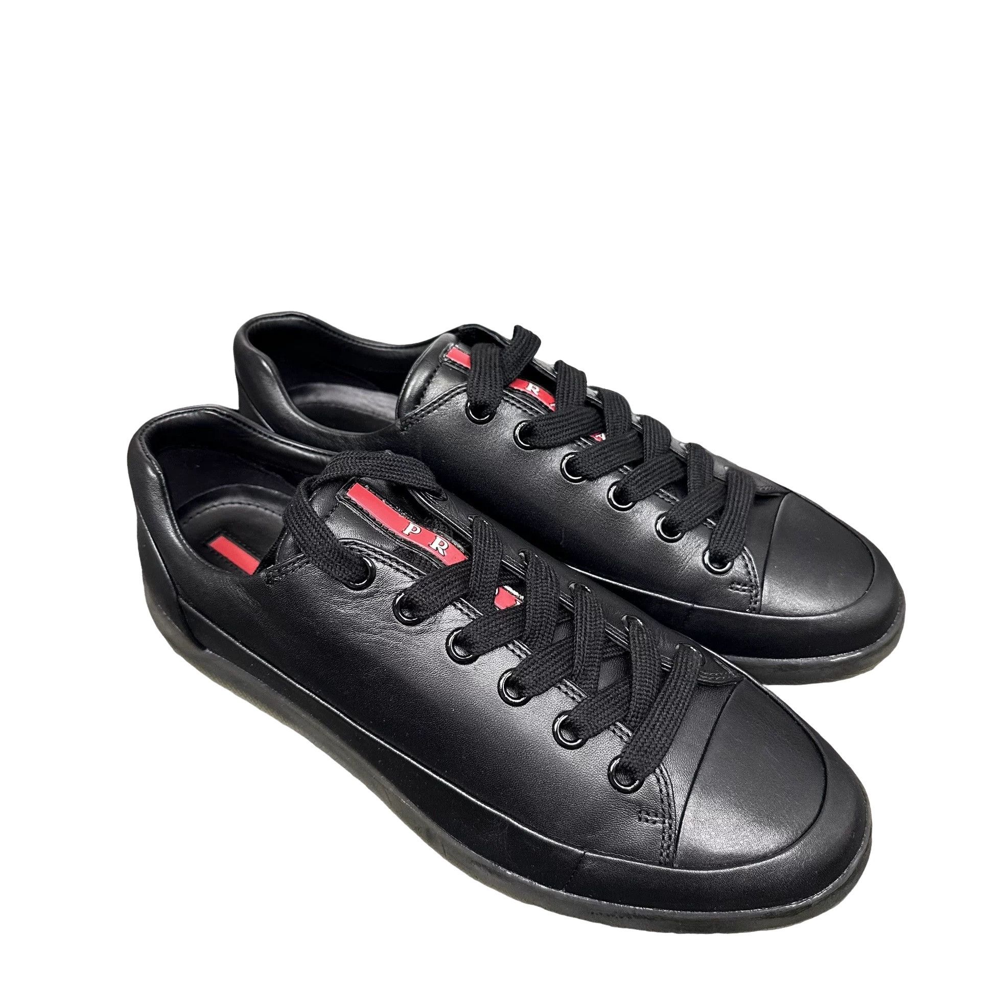 Prada Prada Black Leather Low-Top Sneakers 7 Size US 8 / EU 41 - 1 Thumbnail
