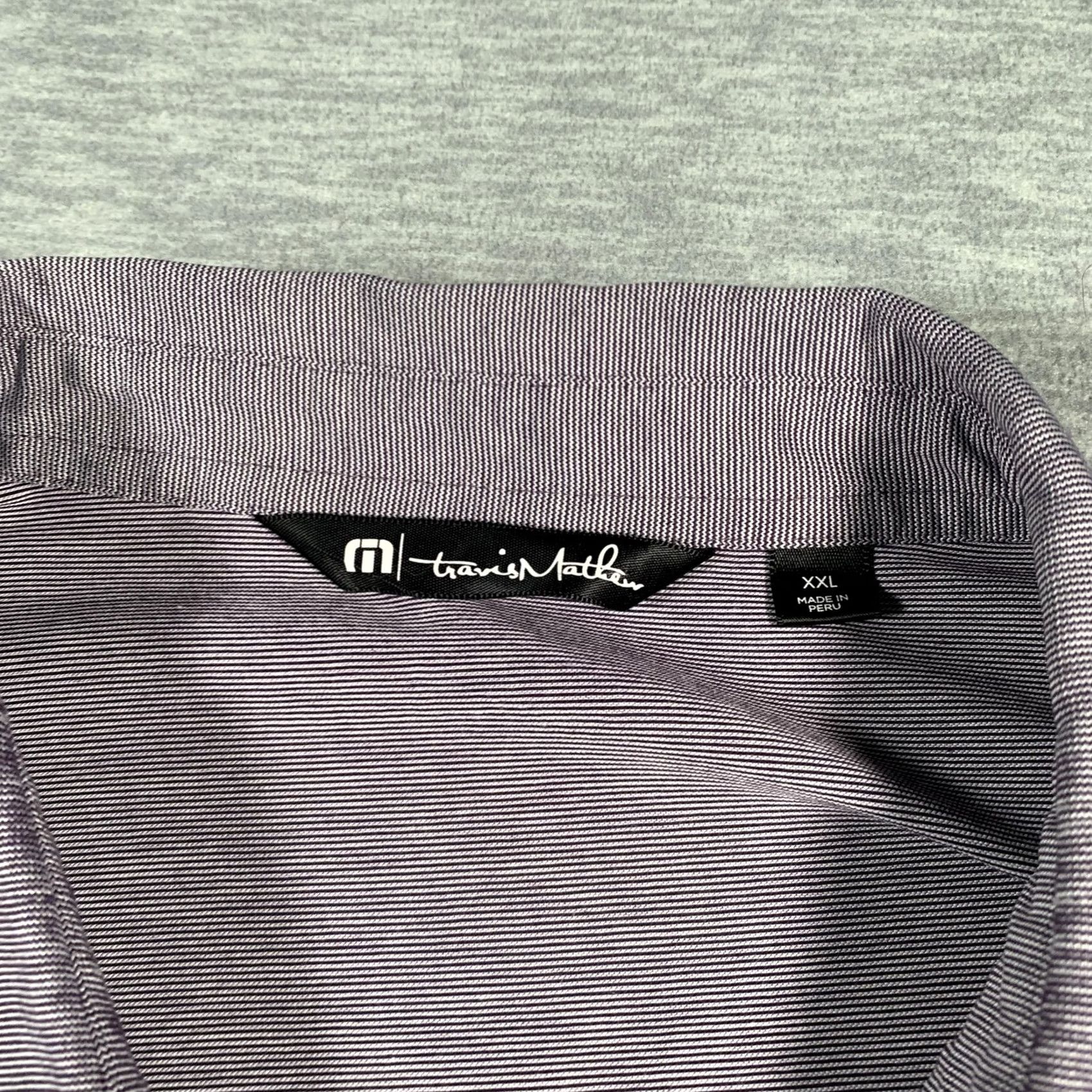 TravisMathew VINTAGE Travis Mathew Polo Shirt Mens 2XL Purple Micro Stripe Golf Stretch Logo Size US XXL / EU 58 / 5 - 5 Thumbnail
