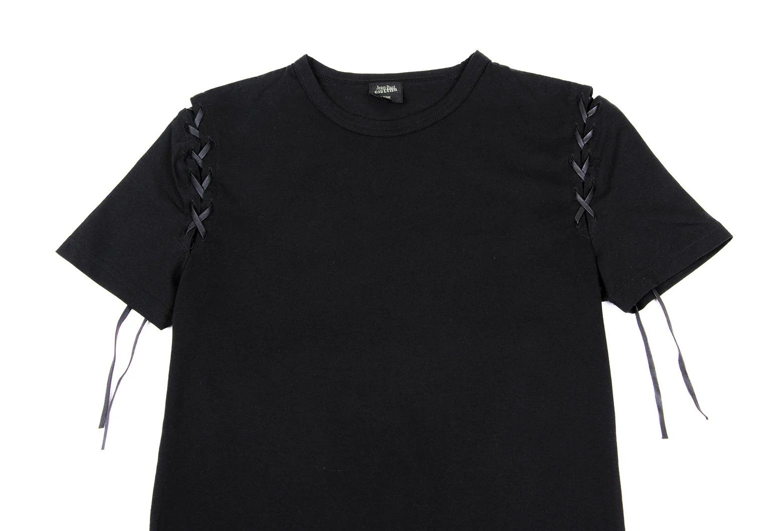 Jean Paul Gaultier Lace-Up Shoulder T-Shirt in Black, Size 48 Size US M / EU 48-50 / 2 - 2 Thumbnail