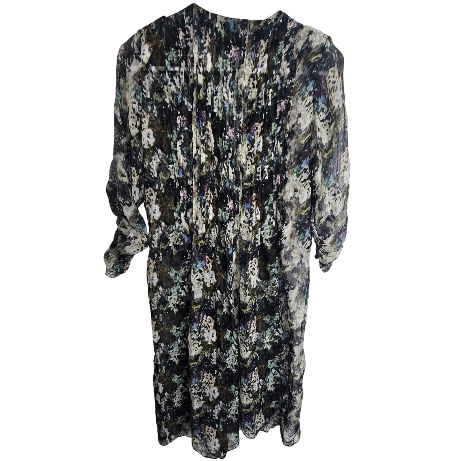 Mega Yacht Megan Park Silk Dress 0 Watercolor Sheer Overlay Pintuck Size XS / US 0-2 / IT 36-38 - 10 Thumbnail
