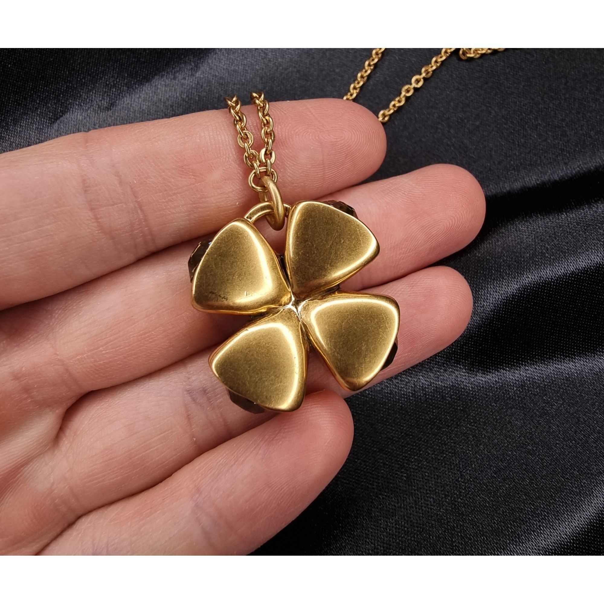 Vintage Pilgrim Gold-Tone Clover Necklace With Crystal Accents Size ONE SIZE - 5 Thumbnail