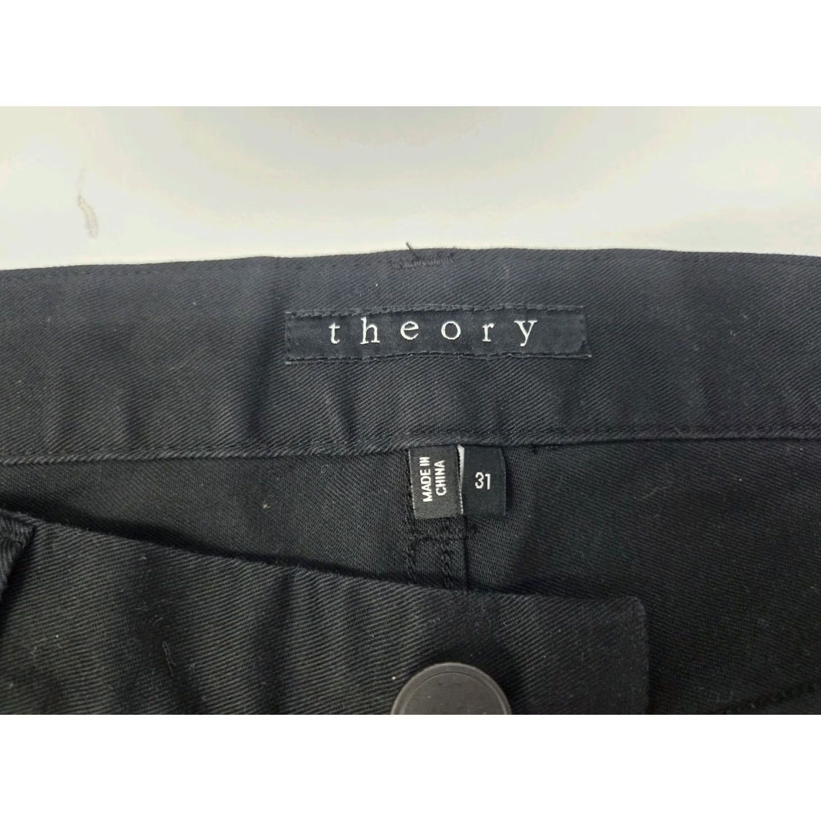 Theory Theory Mens Black Mid Rise Button Fly Pants 31/32 Size 31 Regular Straight 5-Pocket Chino Cotton Polyurethane City College Preppy Mens Size US 31 - 3 Thumbnail