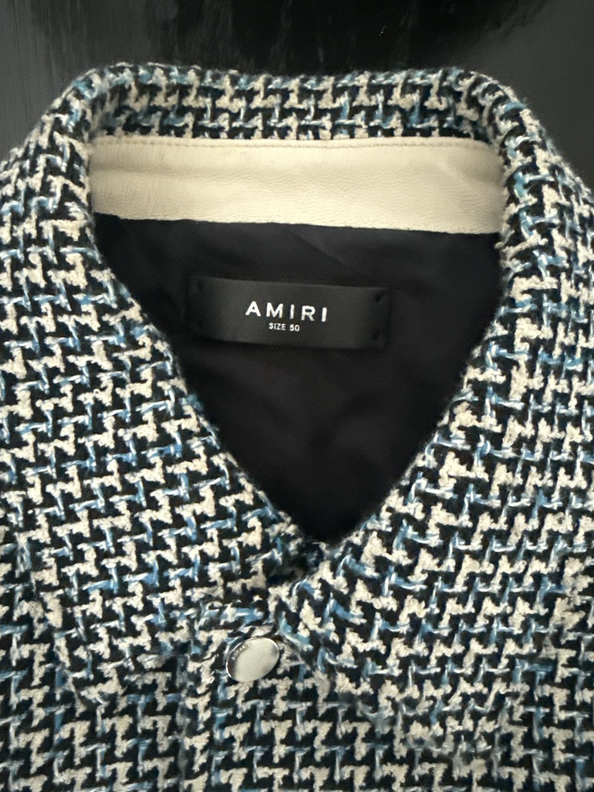 Amiri Amiri Bouclé & Leather Varsity Jacket – Navy/Cream – Size 50 Size US M / EU 48-50 / 2 - 7 Thumbnail