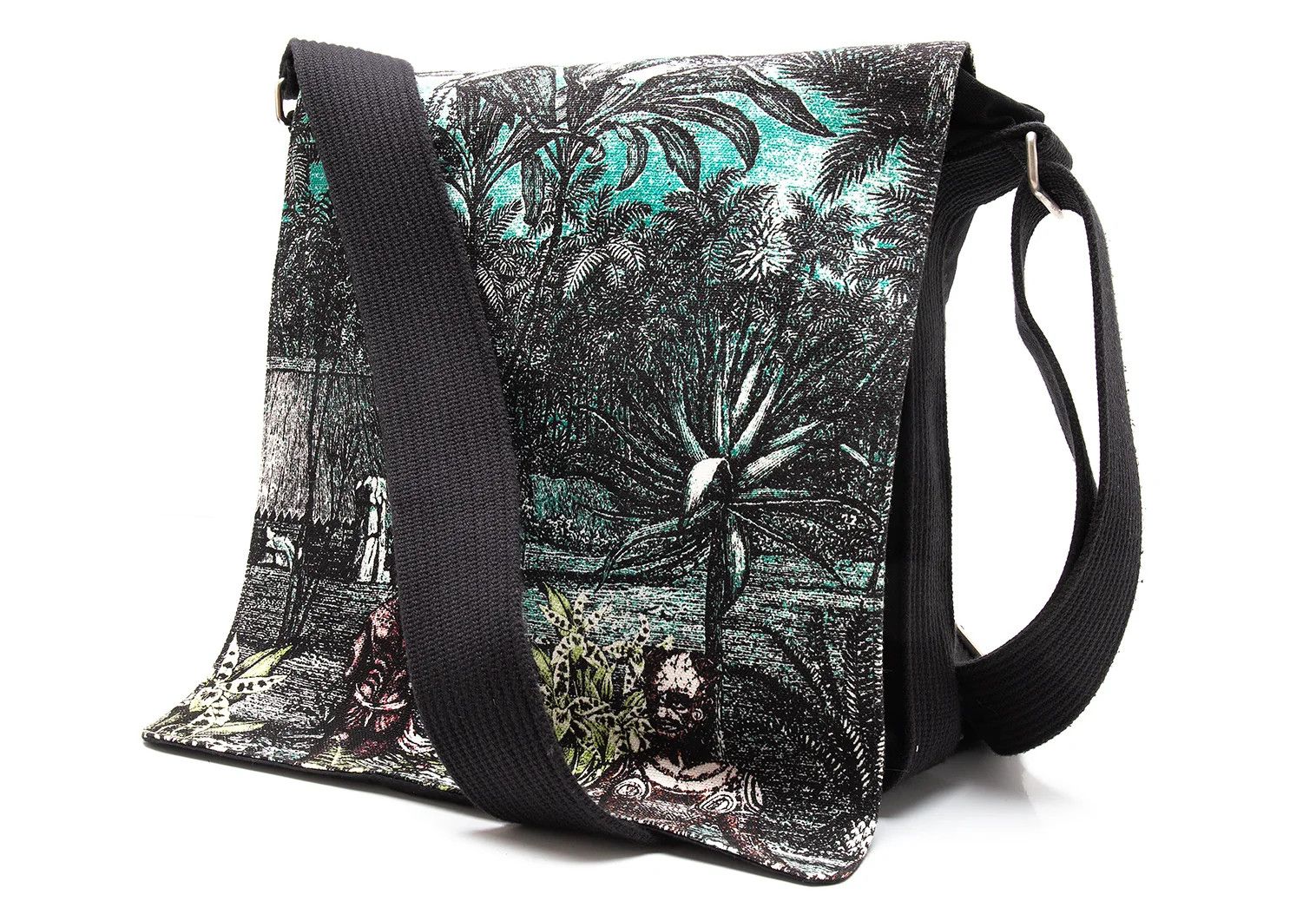 Jean Paul Gaultier Ethnic Print Flap Shoulder Bag in Black and Green Size ONE SIZE - 2 Thumbnail