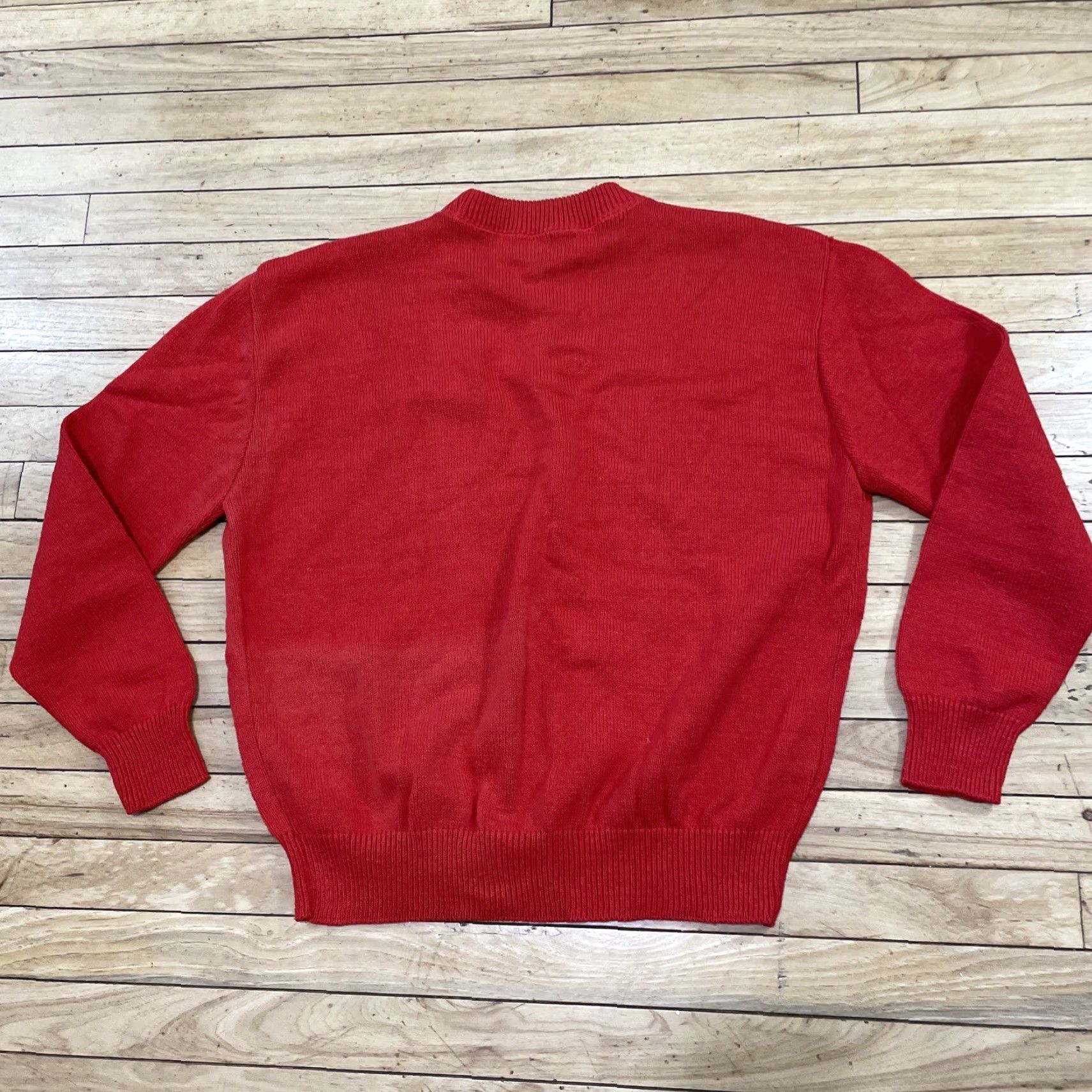 Vintage 3 STRIKES Men XL Vintage Preppy Red Sweater Pullover Knit United States Logo USA Bank New York Crew Neck Autumn Winter Spring Size US XL / EU 56 / 4 - 2 Thumbnail