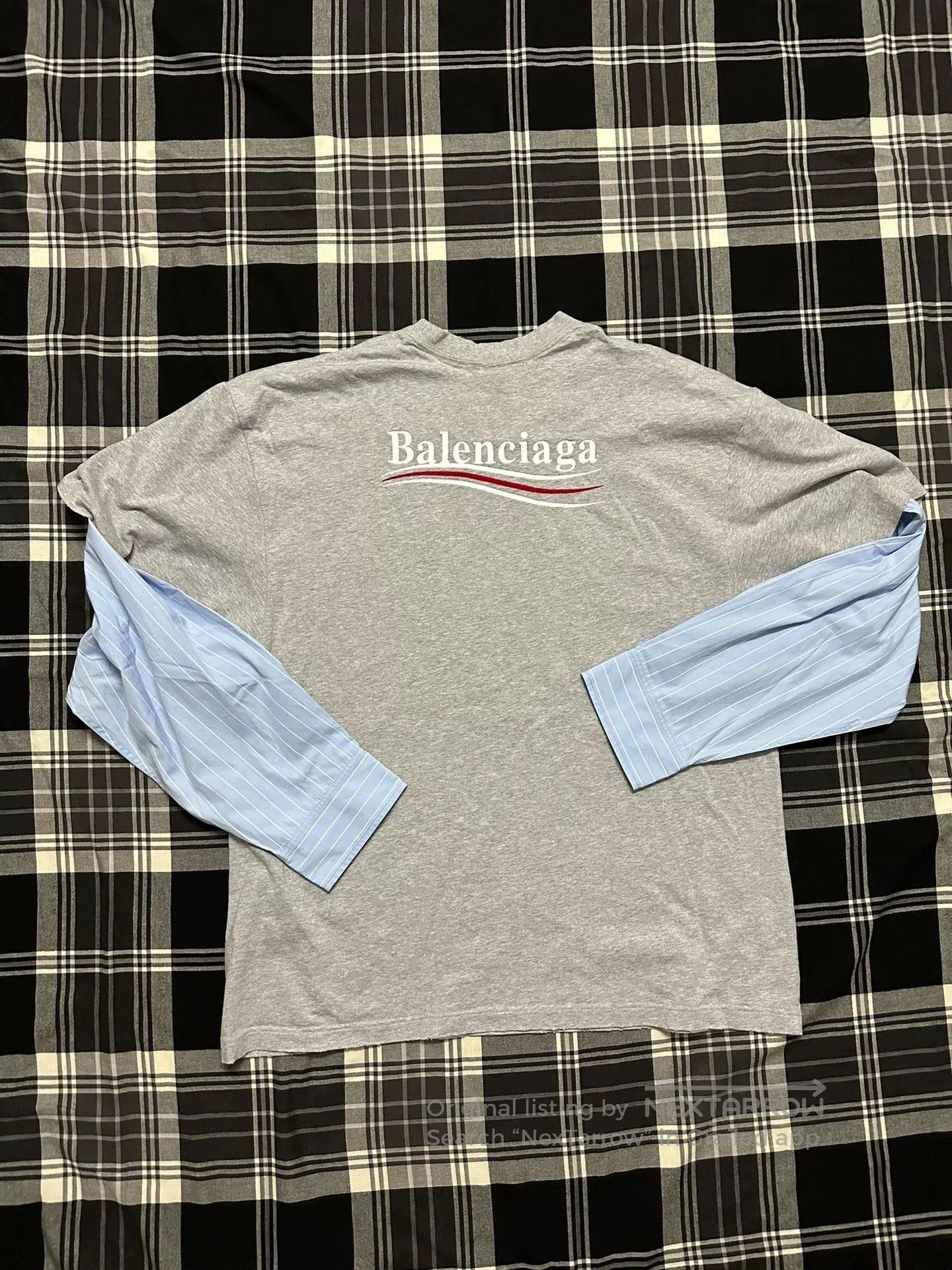 Balenciaga Gray Long Sleeve Shirt with Stripes.