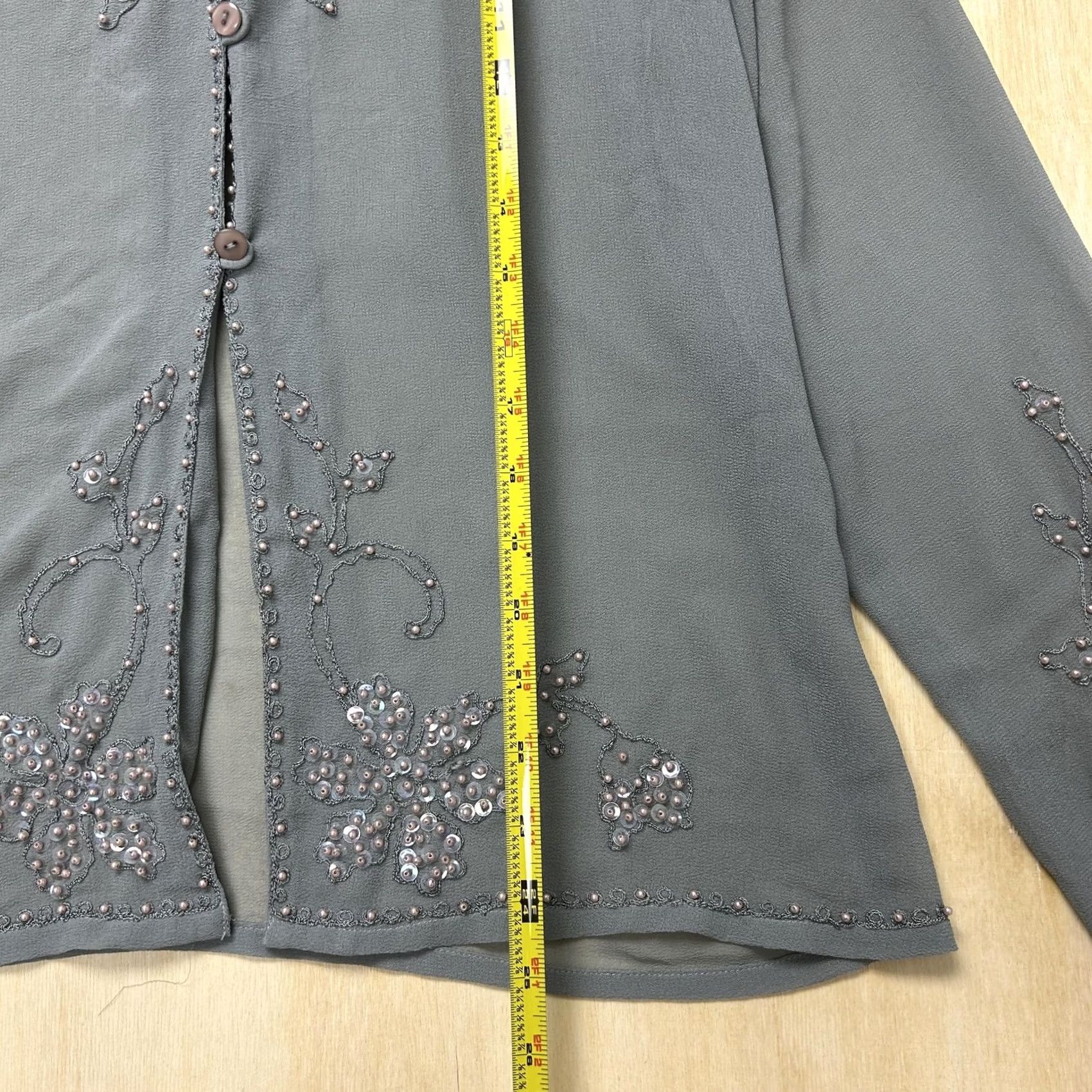 Vintage Florissant Womens Medium Gray Beaded Sequin Chiffon Top for Evening Party Size M / US 6-8 / IT 42-44 - 5 Thumbnail