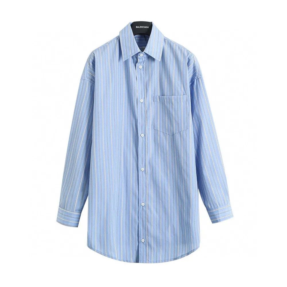 Balenciaga o1srvl11e0425 Cocoon Shirt in Skye Blue/White Size L / US 10 / IT 46 - 5 Thumbnail