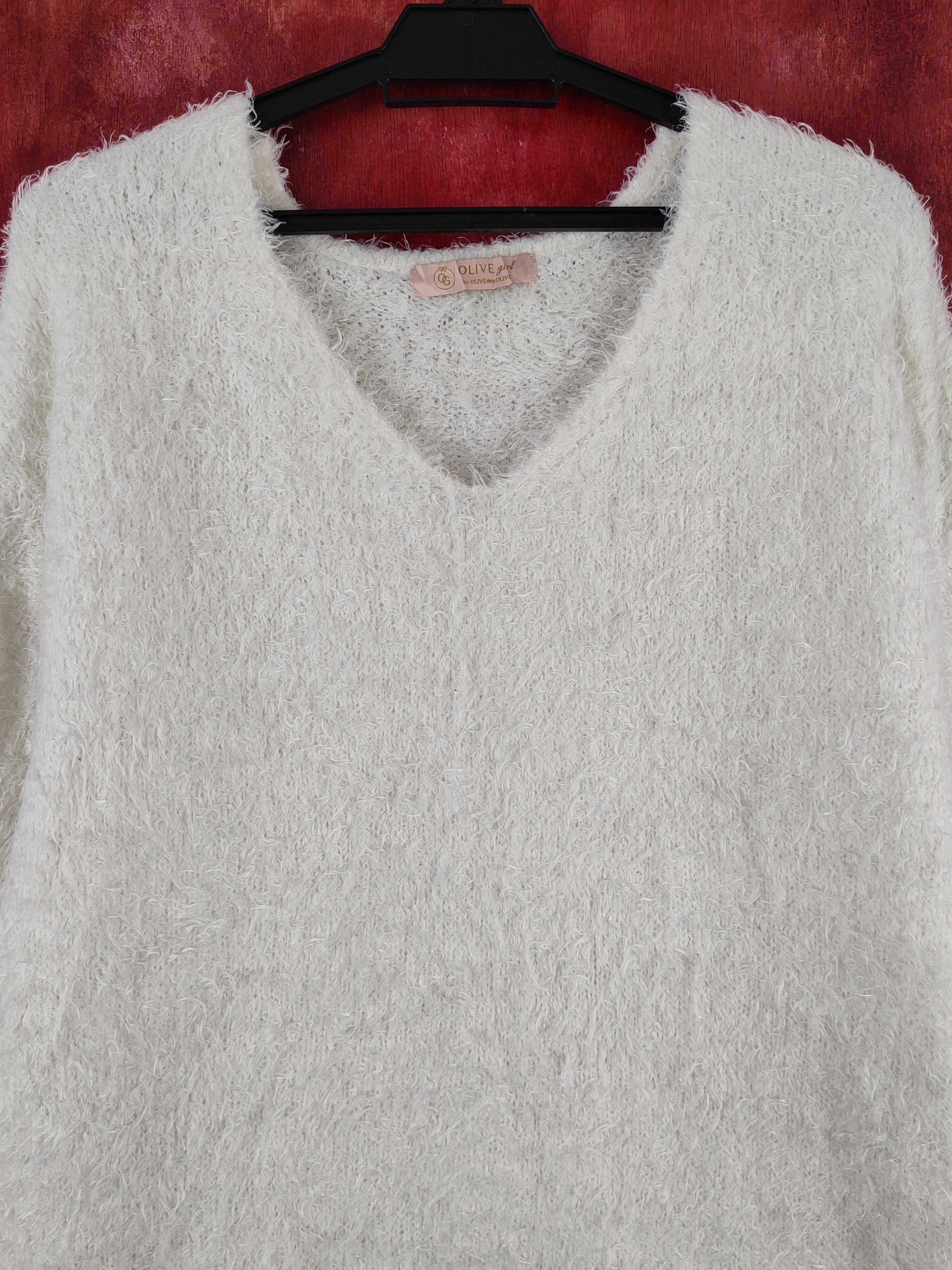 Homespun Knitwear Olive Girl Ivory Shag Shaggy Fur Mohair Knitwear #S2005 Size XL / US 12-14 / IT 48-50 - 2 Thumbnail